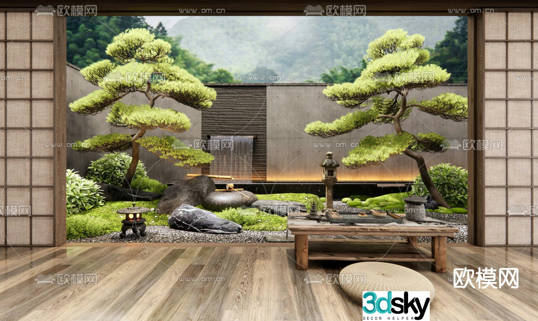 Japanese garden landscape dry landscape 3d model