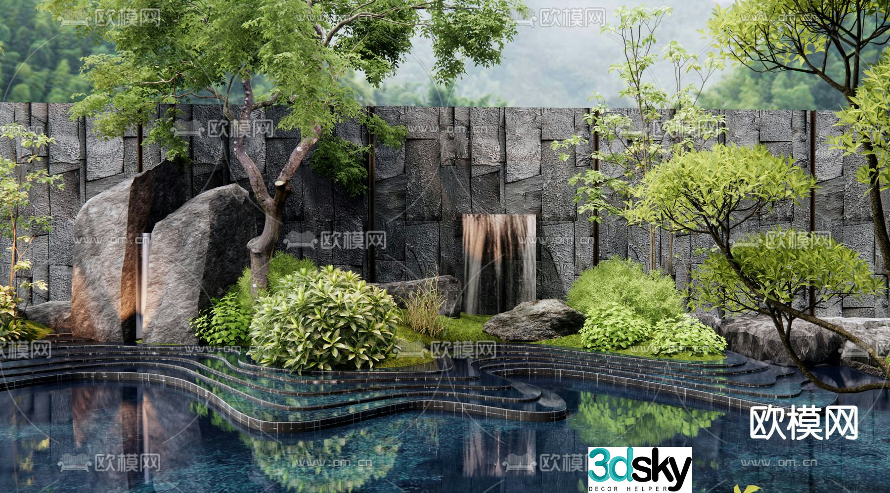 Falling water landscape rockery waterscape 3D model