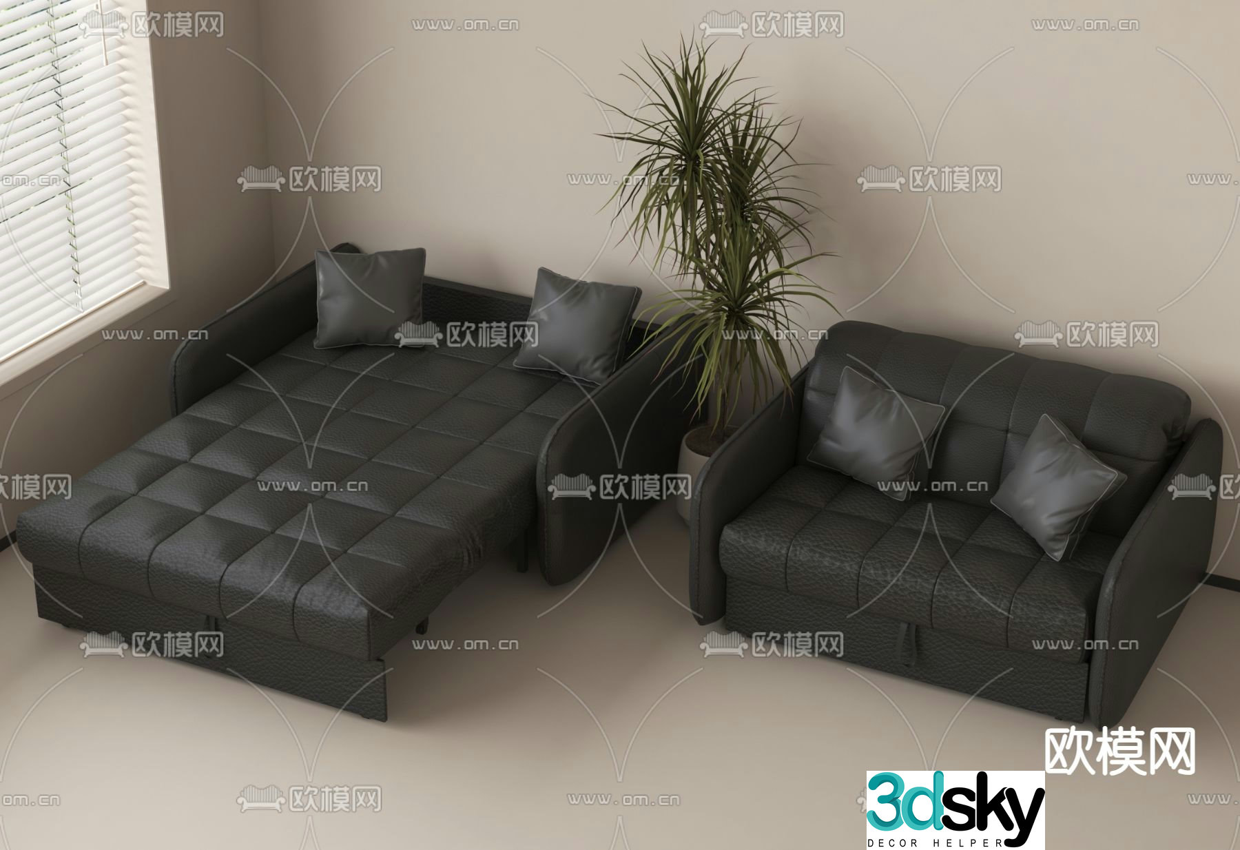 Leather sofa bed double sofa 3d model
