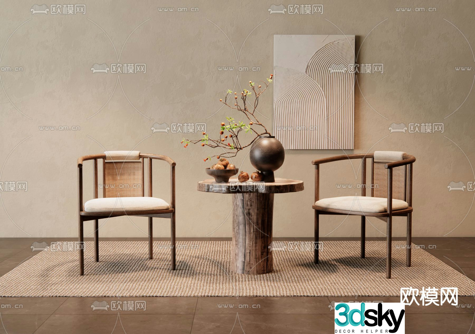 New Chinese style leisure table and chairs 3d model