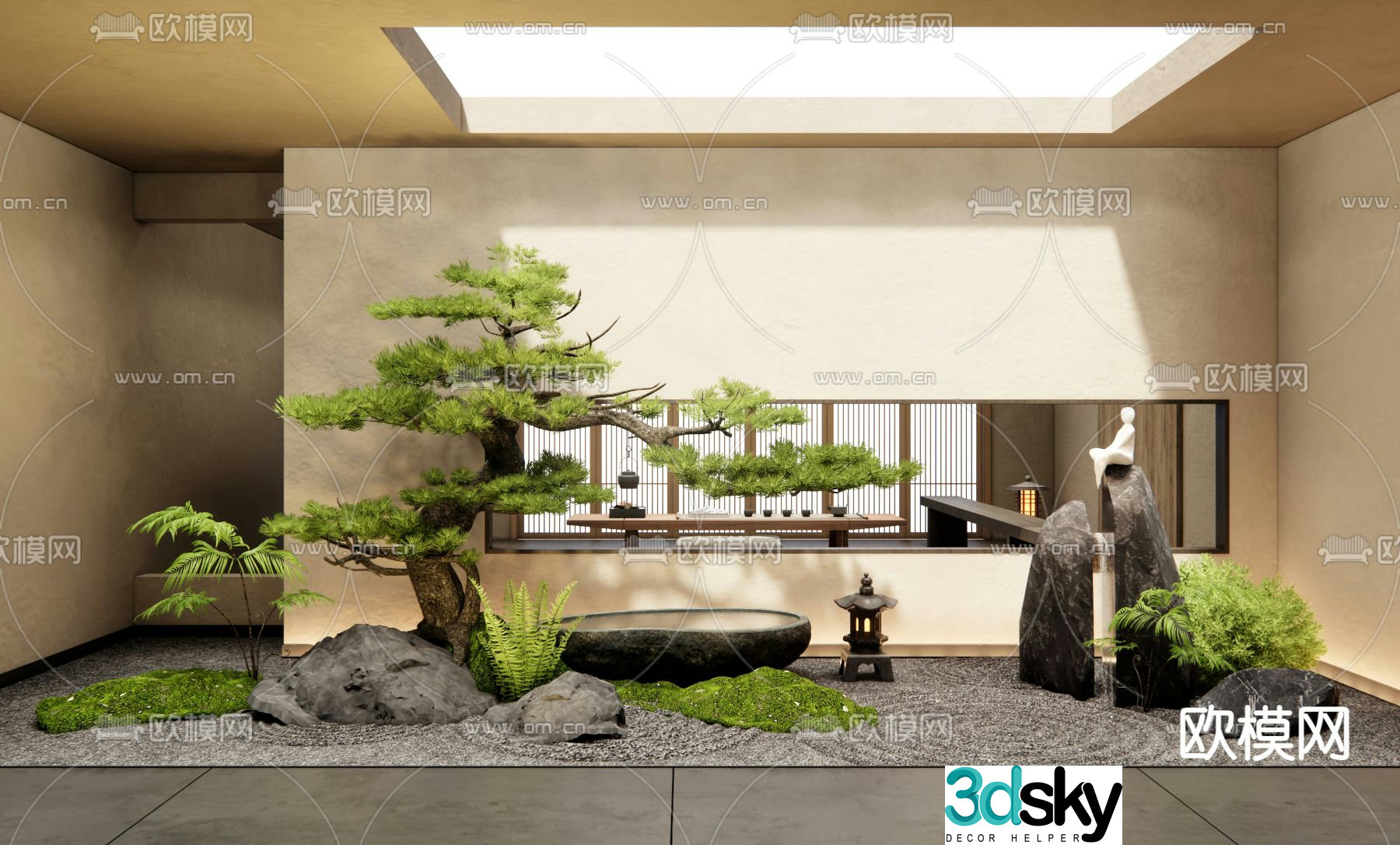Indoor landscape plant landscaping flowing water bowl 3d model