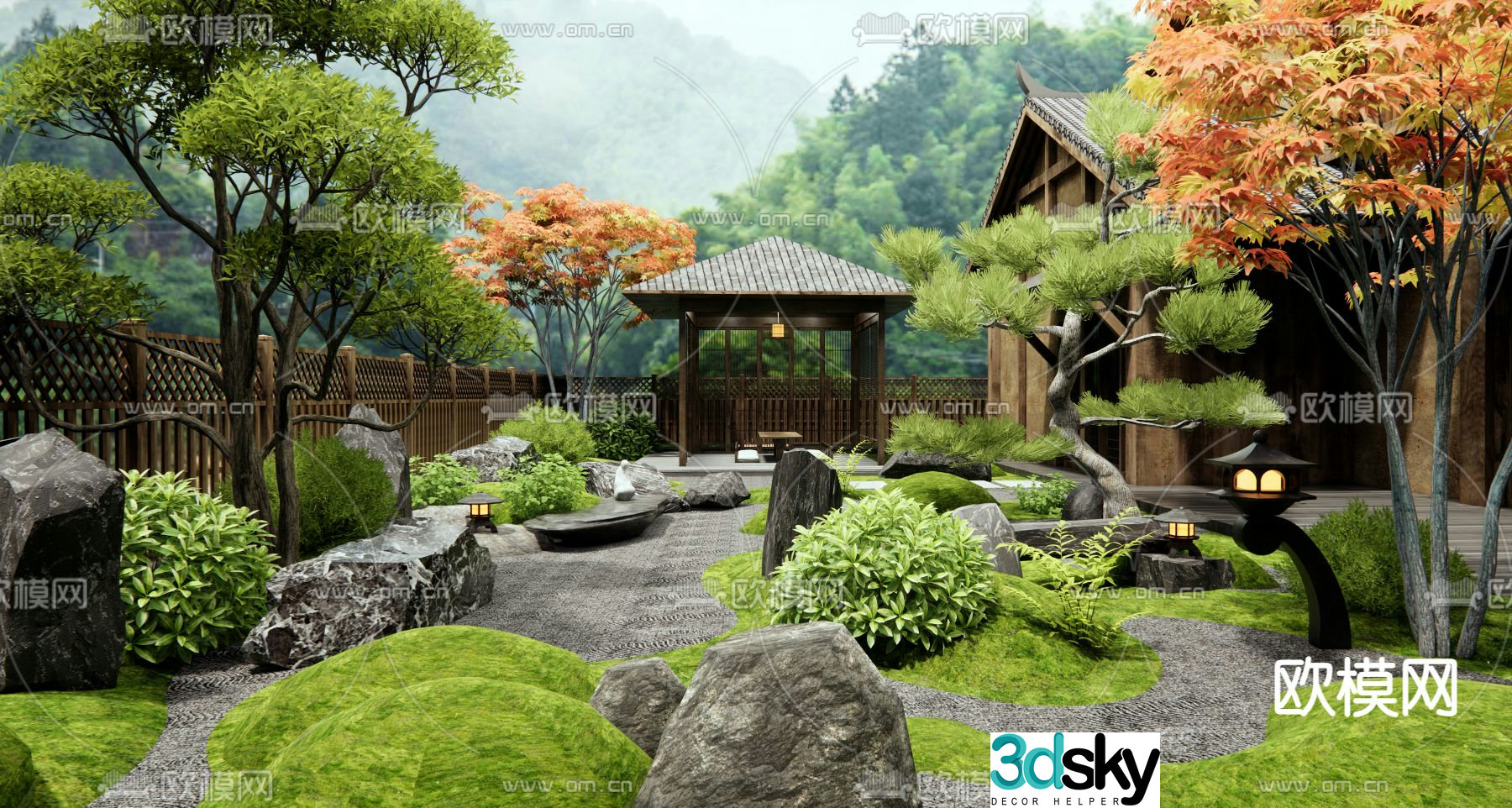 Courtyard Landscape Dry Landscape Sketch 3D Model