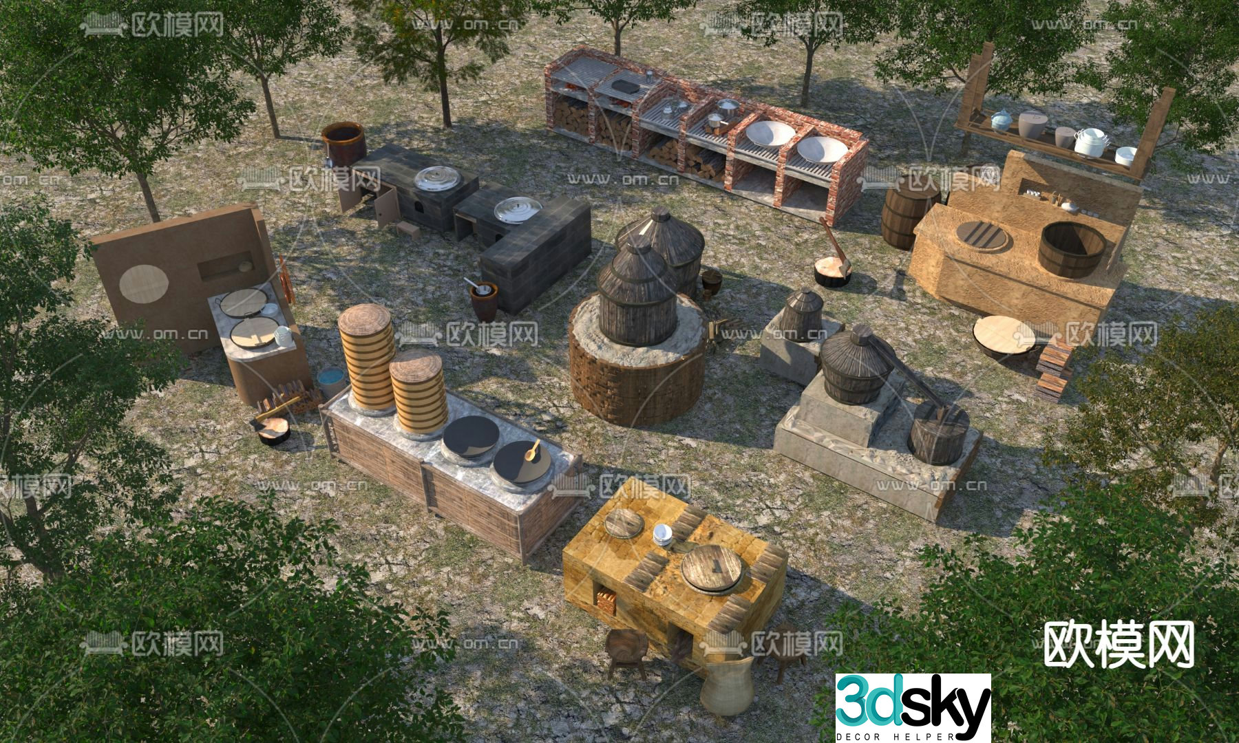 Rural earth stove folk sketch 3D model