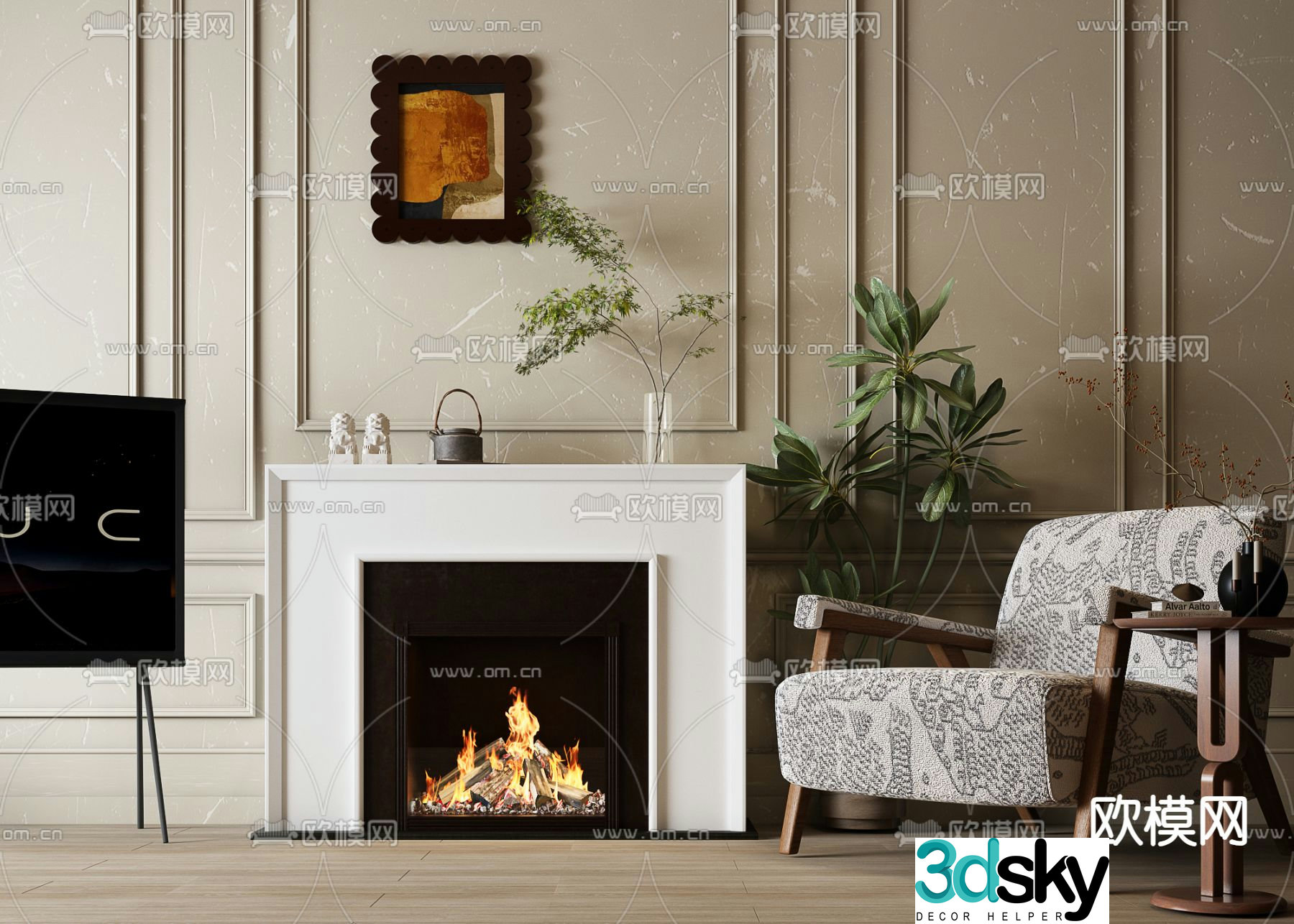 American Fireplace Flame 3d Model