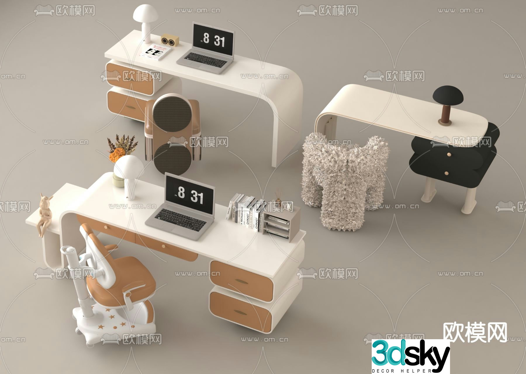 Children’s tables and chairs study table desk 3d model