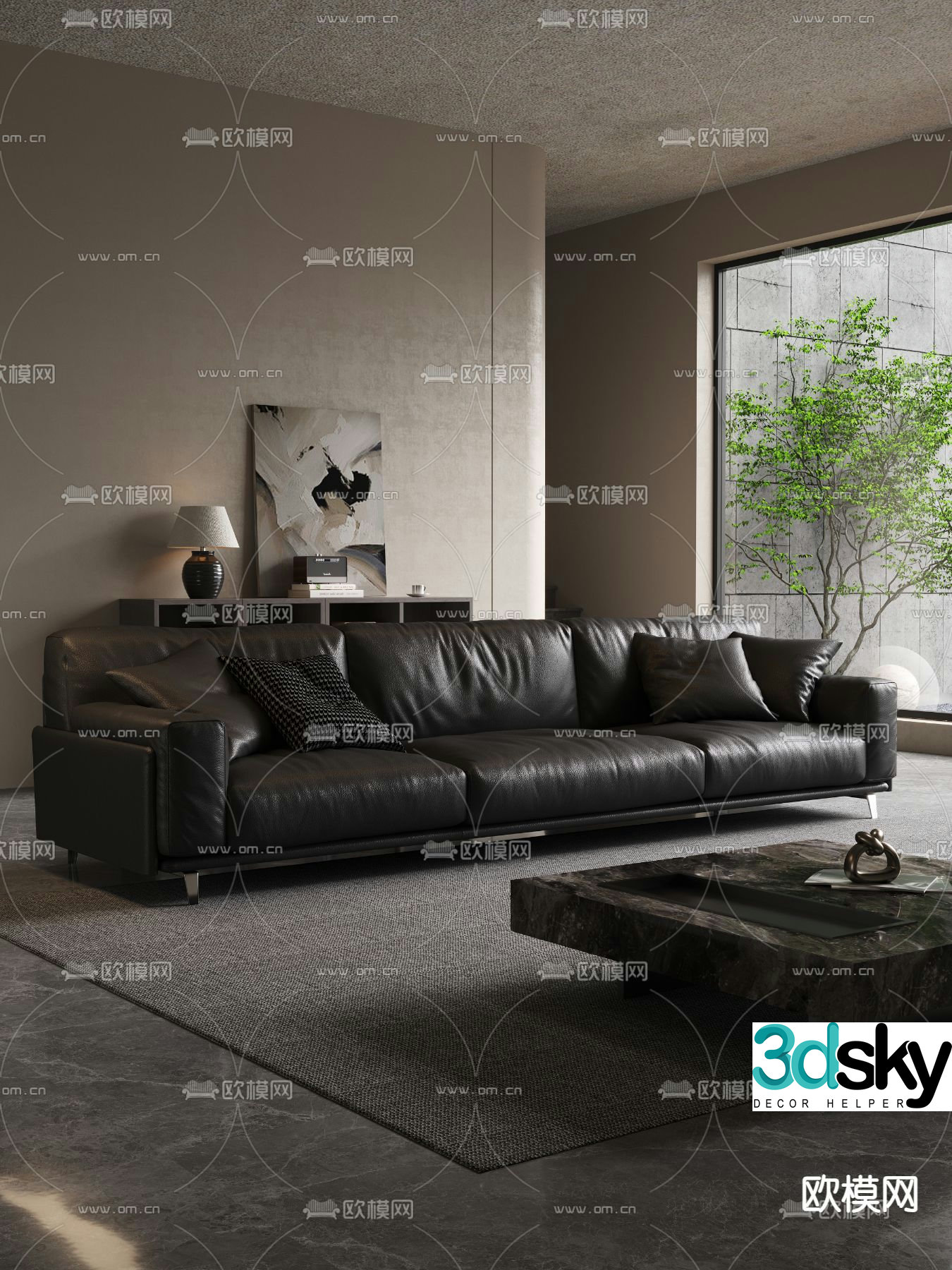 leather sofa three seater sofa 3d model
