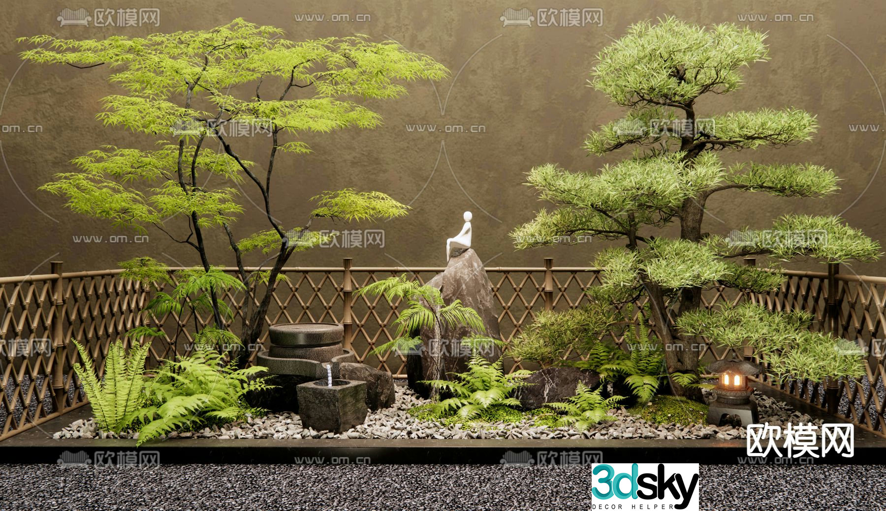 Courtyard Landscape Dry Landscape Sketch Water Bowl 3D Model