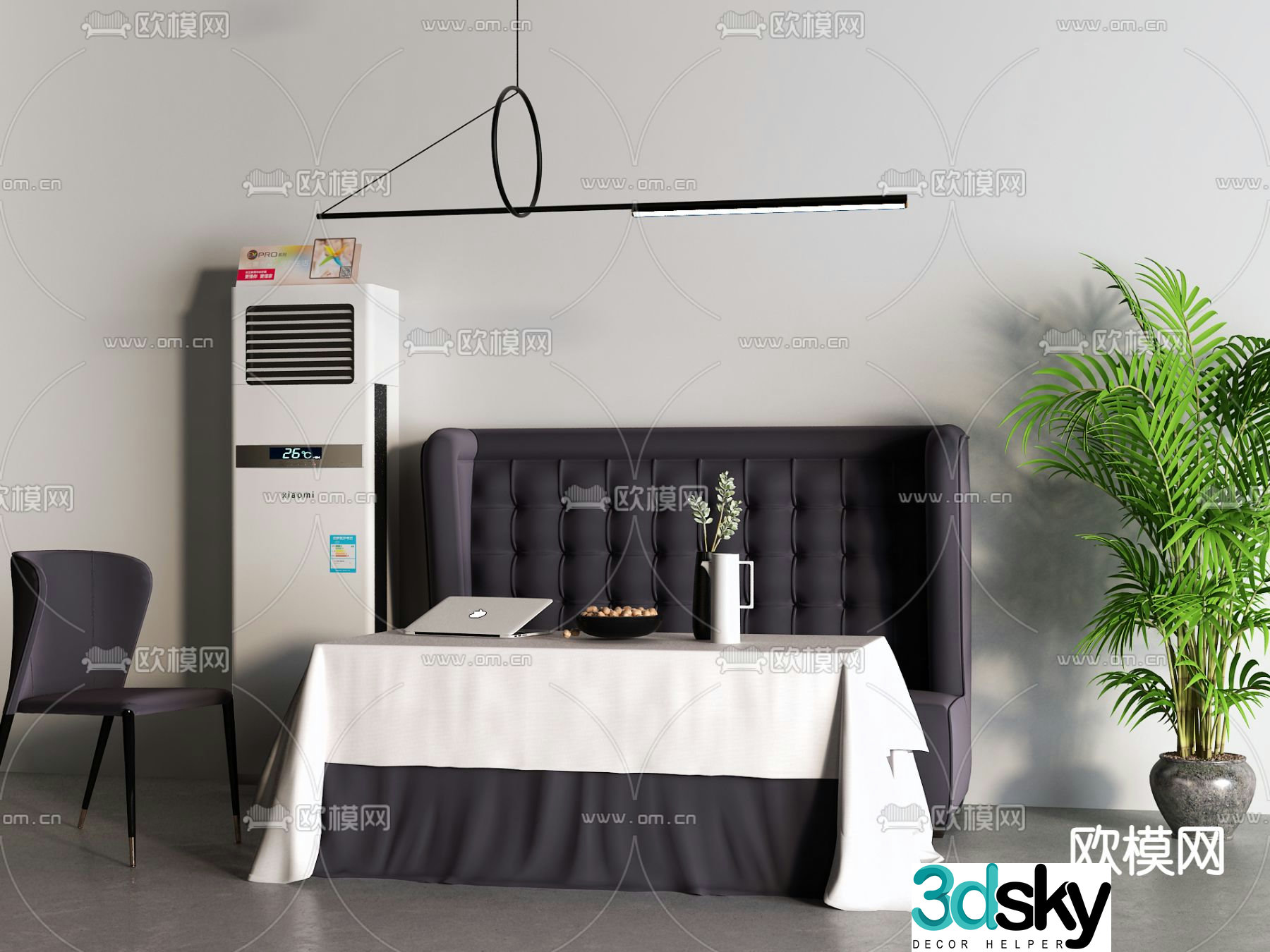French double bed 3d model