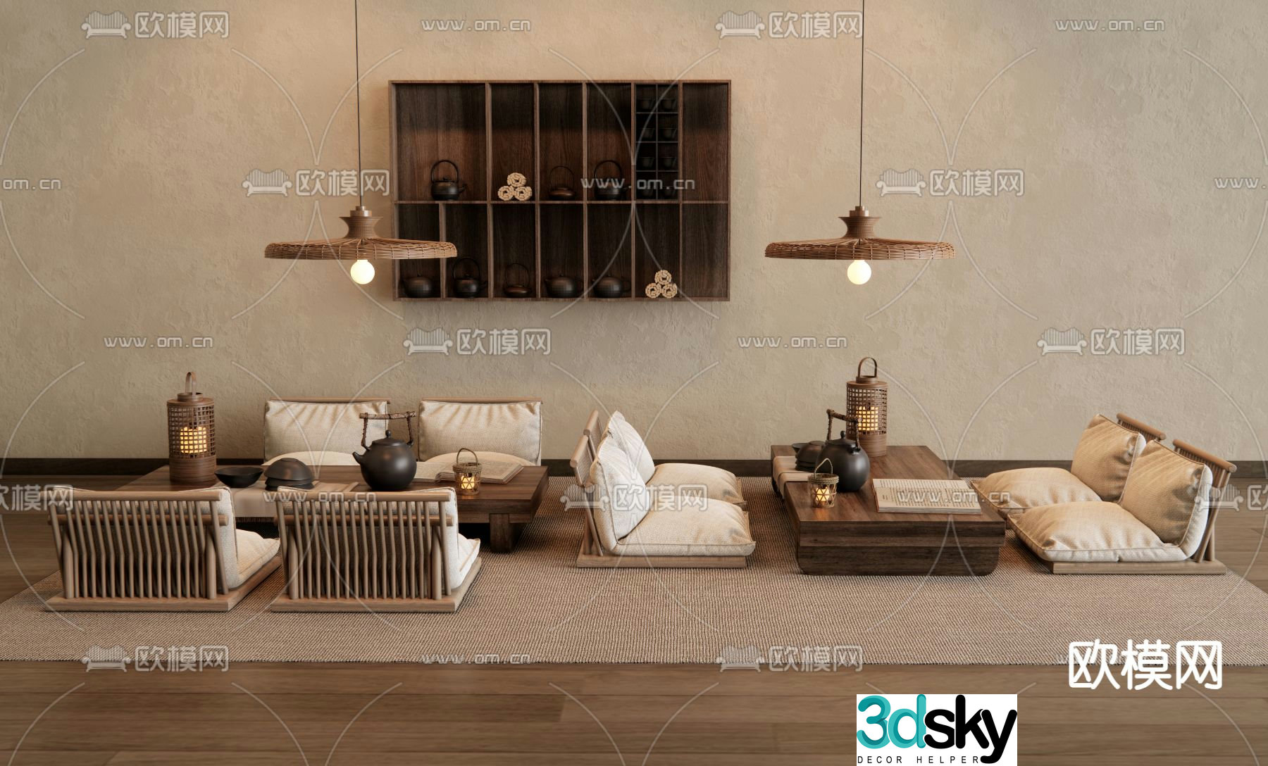 Japanese tatami tea table and chair 3D model