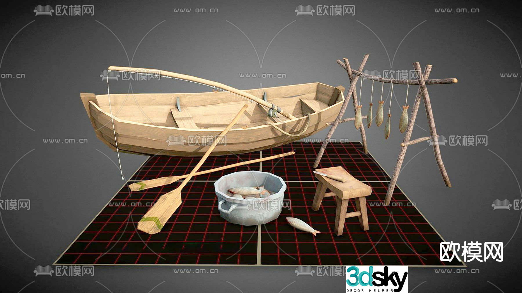 Cruise ship wooden boat 3d model