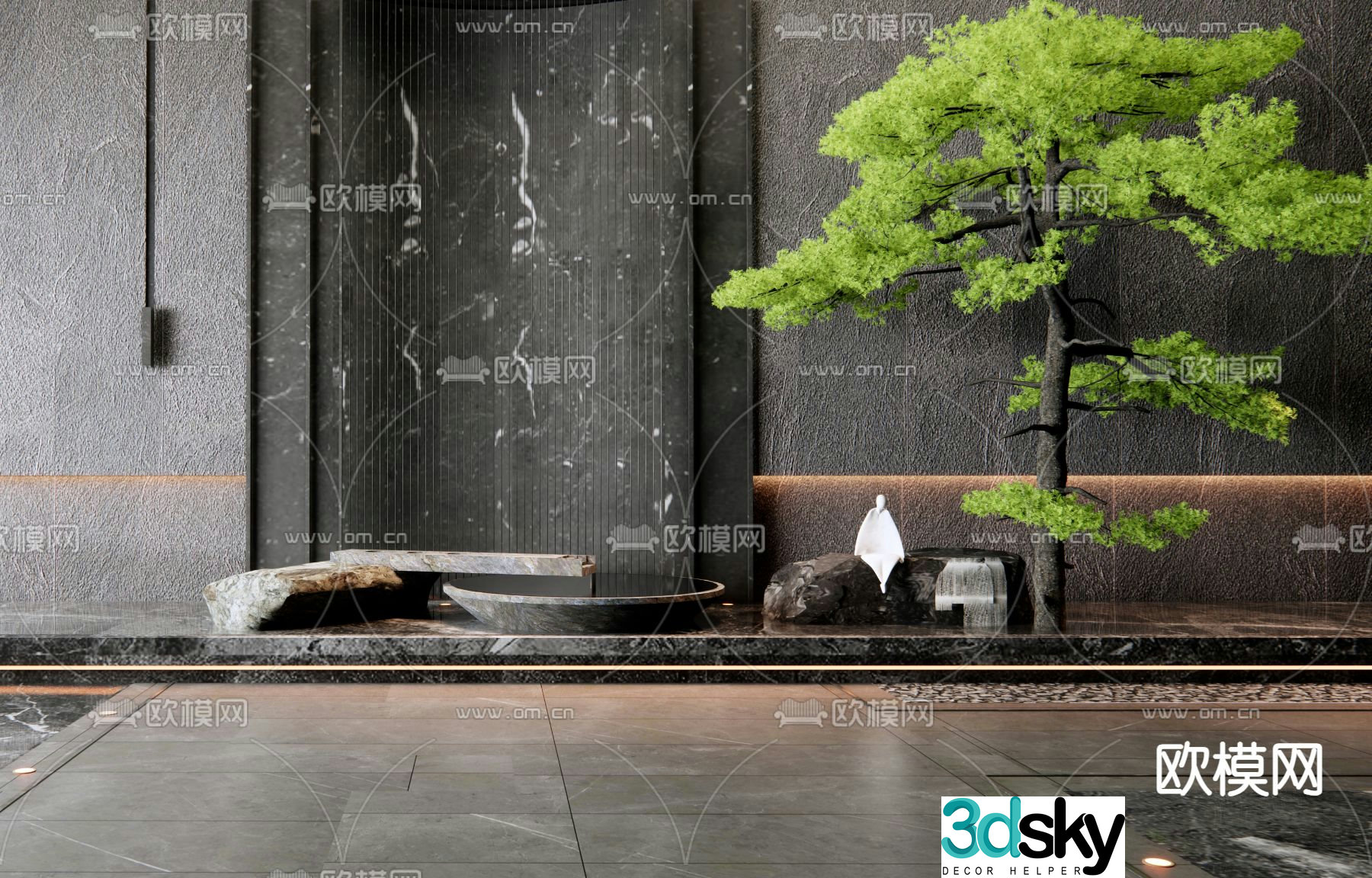 Landscape sketch landscape wall water feature flowing water stone 3D model