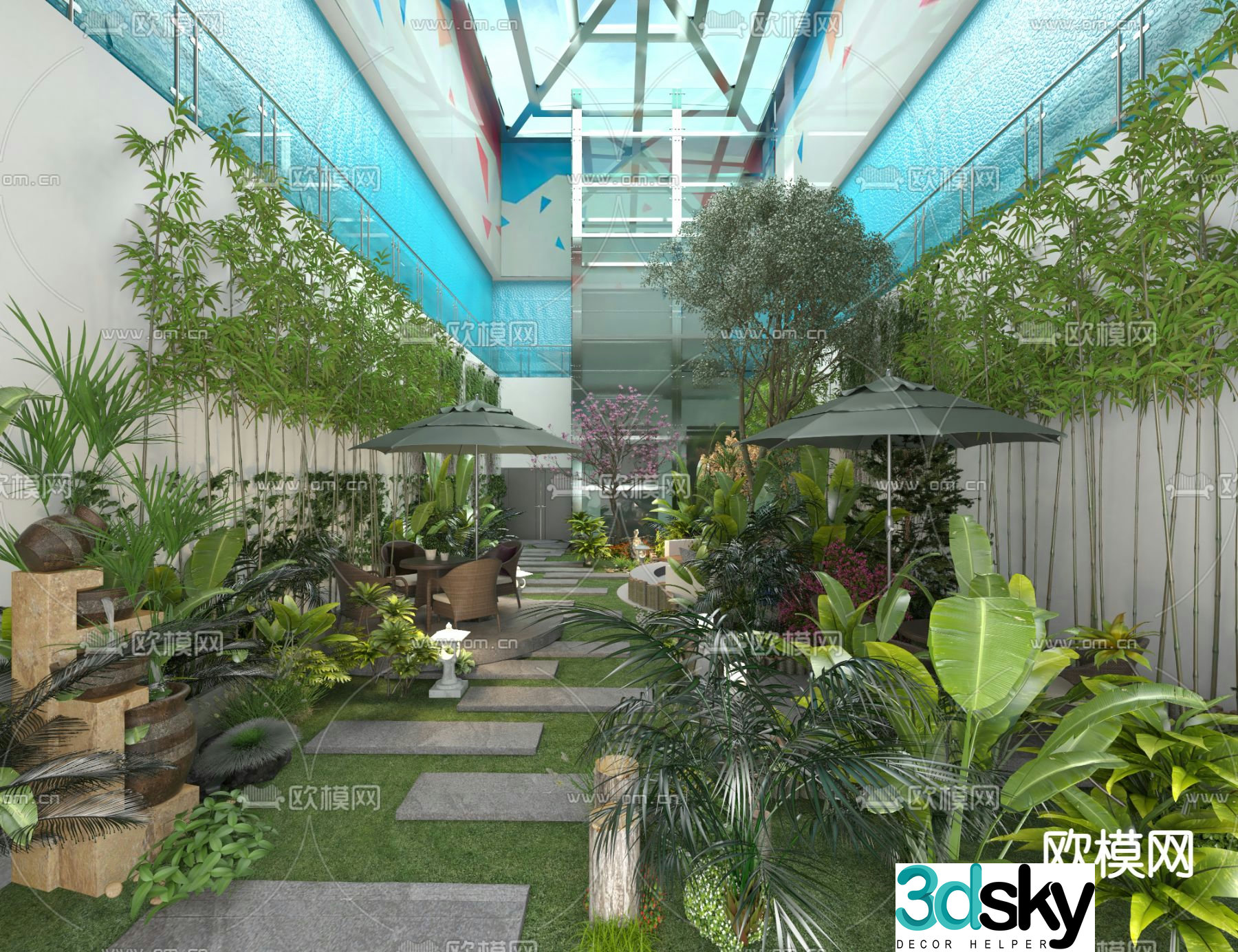 Garden restaurant shopping mall atrium rest area 3D model