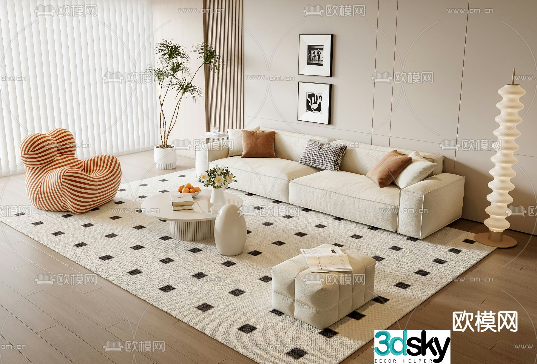 Cream style sofa coffee table 3d model