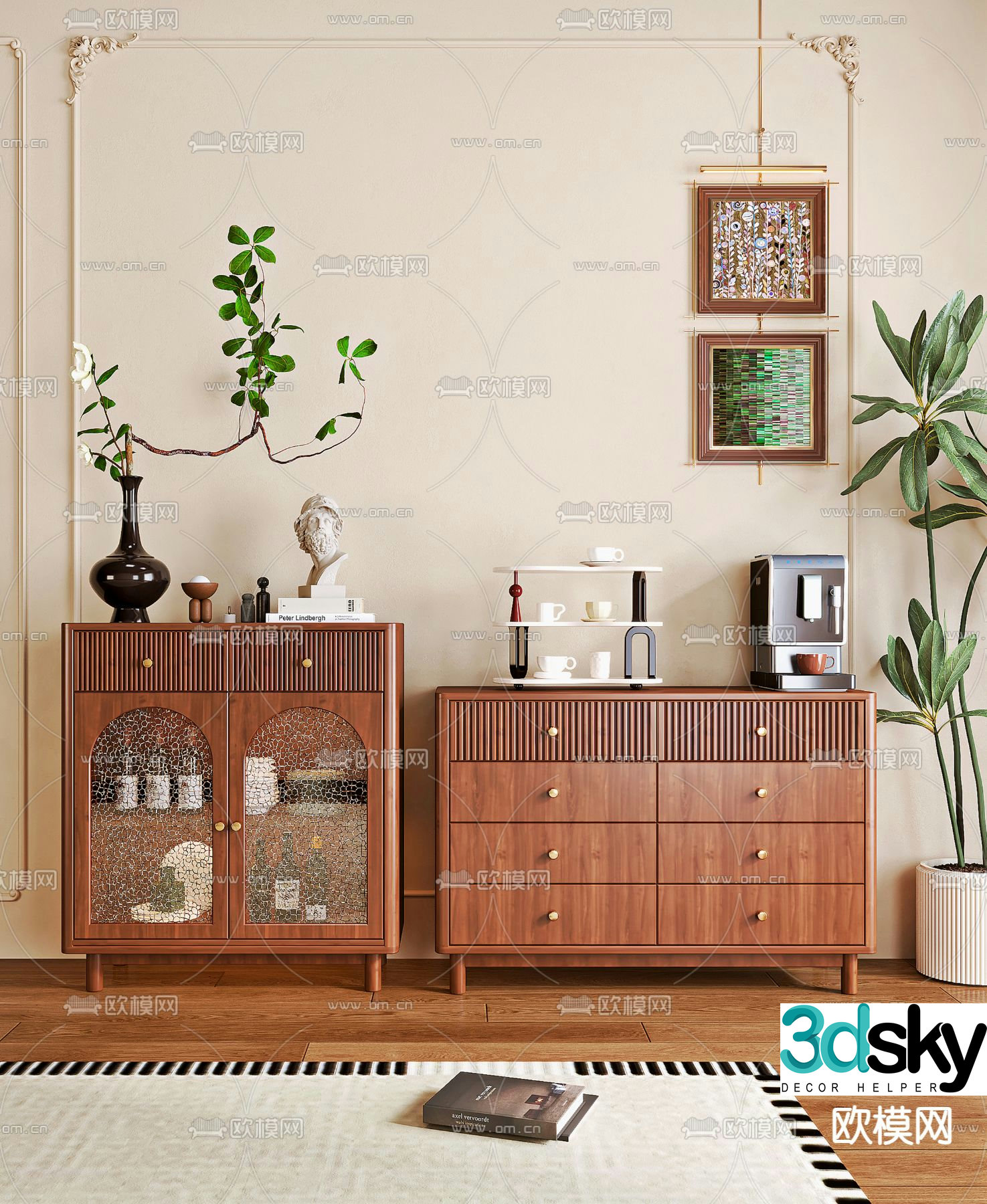 Middle-aged sideboard chest of chest of drawers 3D model
