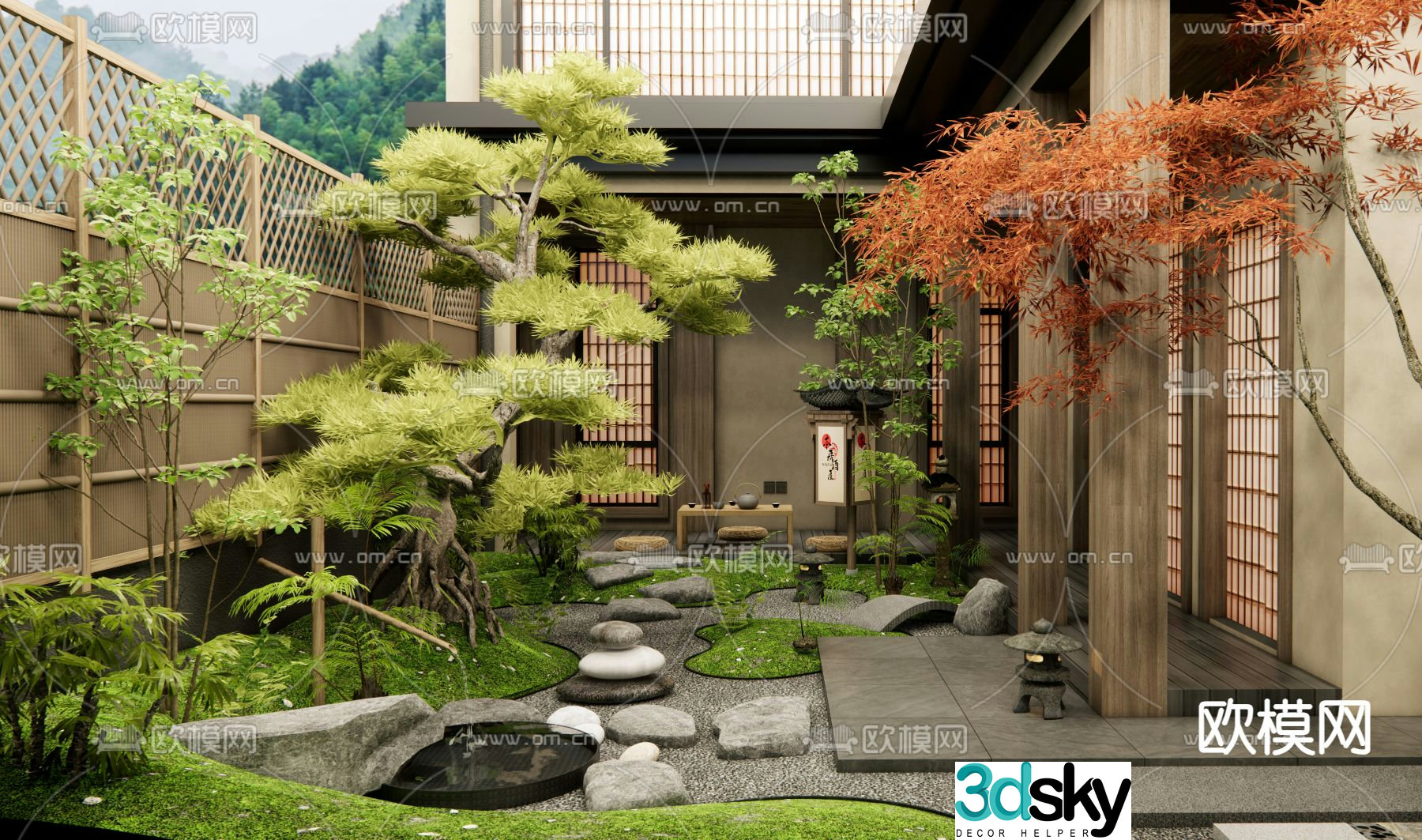 Japanese Zen courtyard garden 3d model