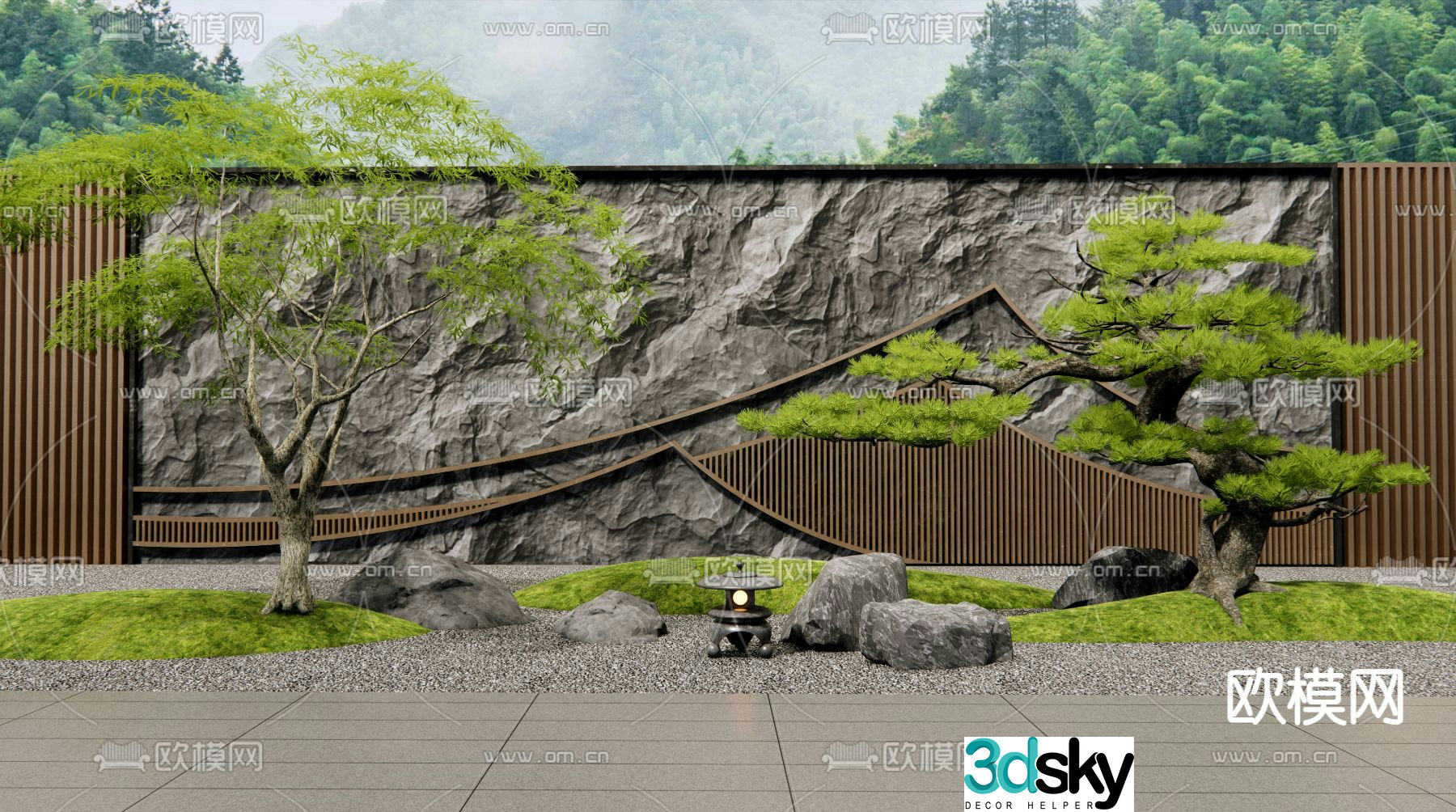New Chinese style Zen landscape wall mountain-shaped landscape wall 3D model