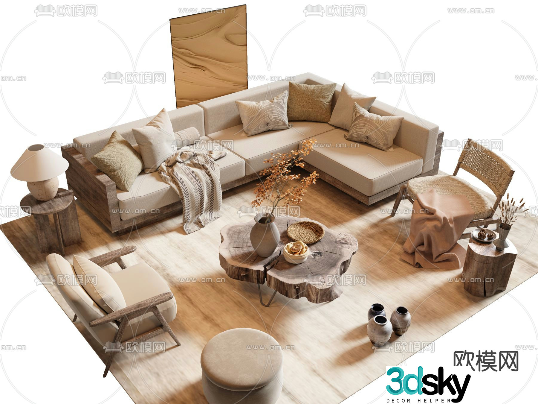Wabi-sabi sofa coffee table 3d model