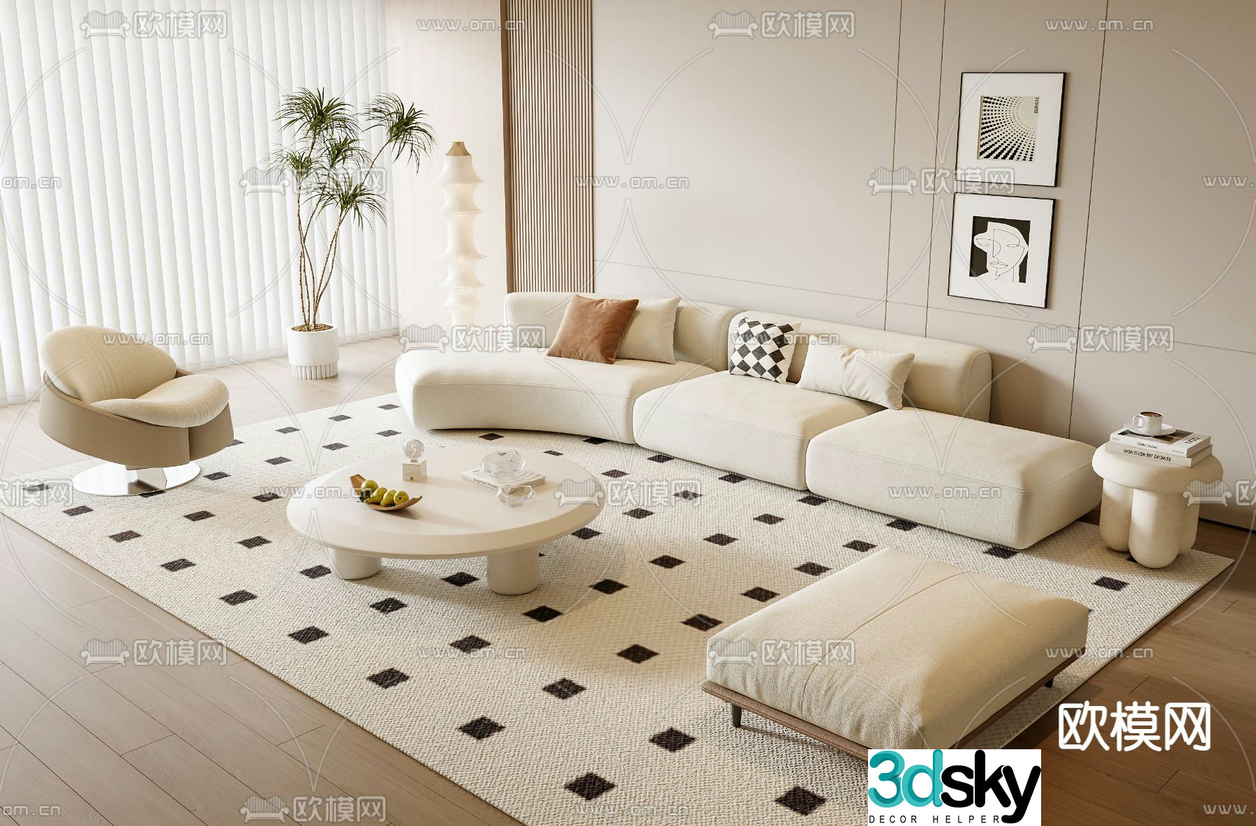 Cream style sofa coffee table 3d model