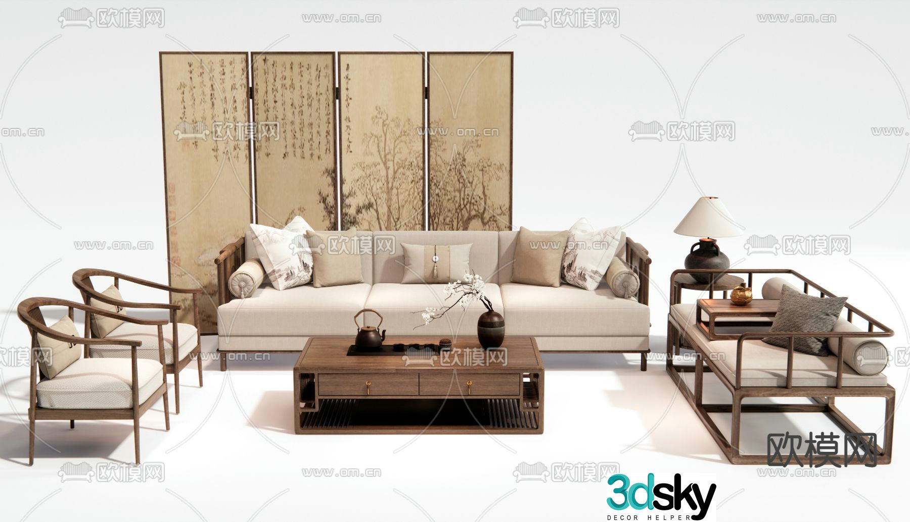 New Chinese style sofa coffee table Song’s aesthetic 3D model