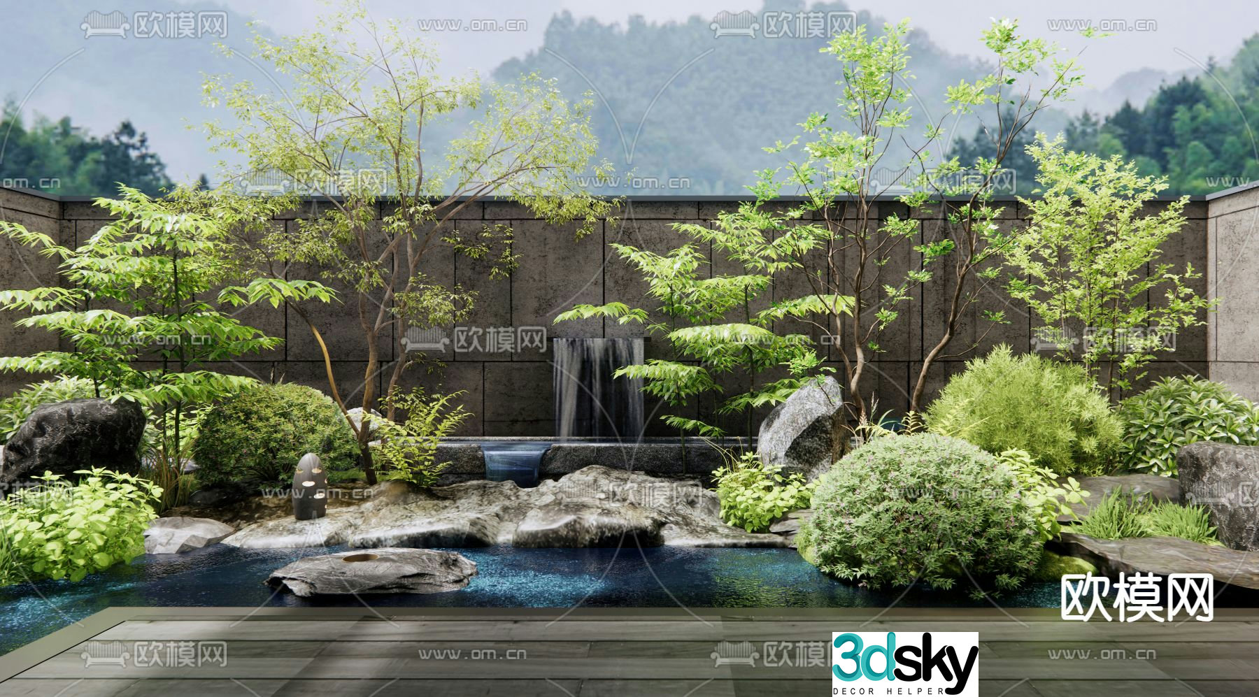 Courtyard water feature rockery water feature 3d model