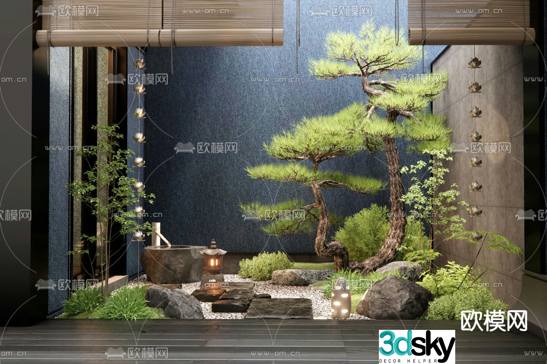 Japanese patio landscaping courtyard landscape 3d model