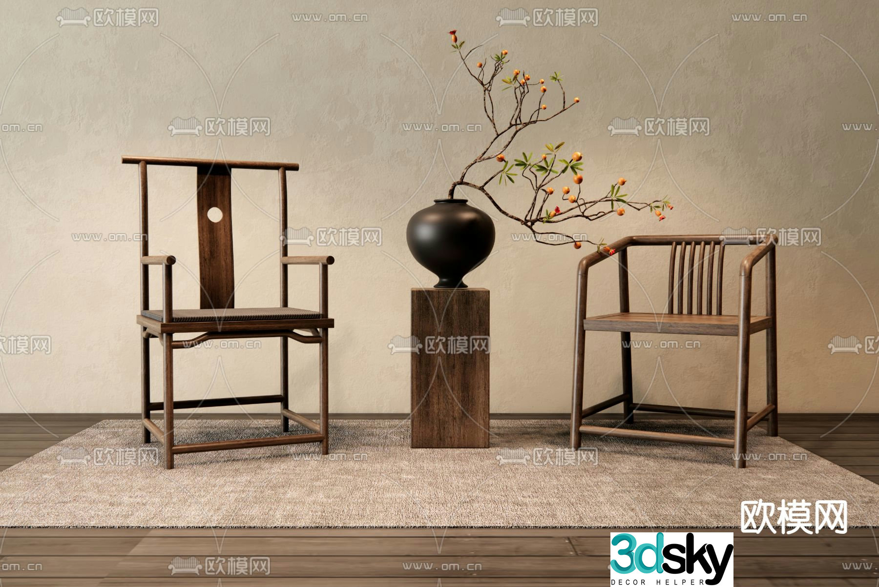 New Chinese style chair dining chair table 3d model