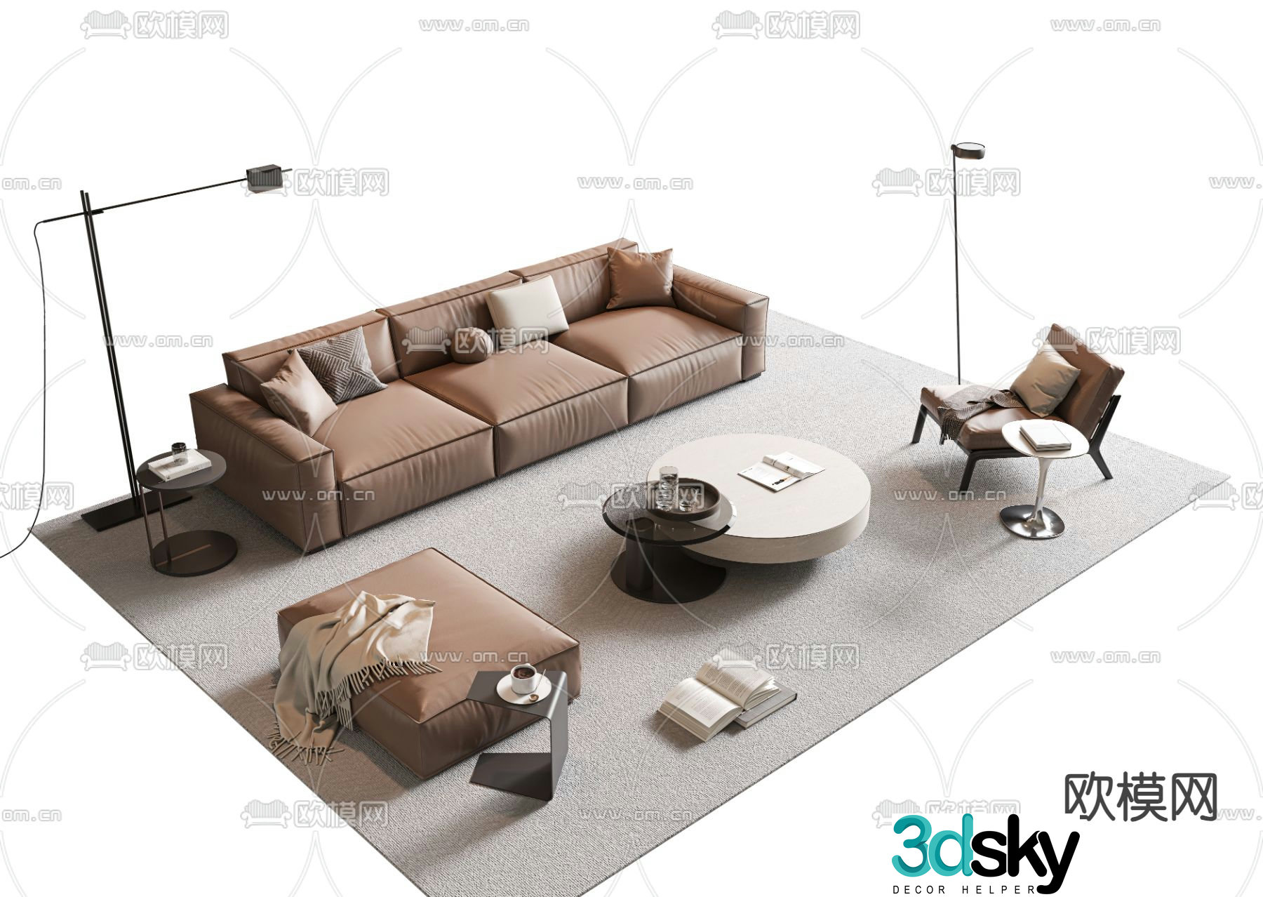 Modular sofa leather sofa 3d model
