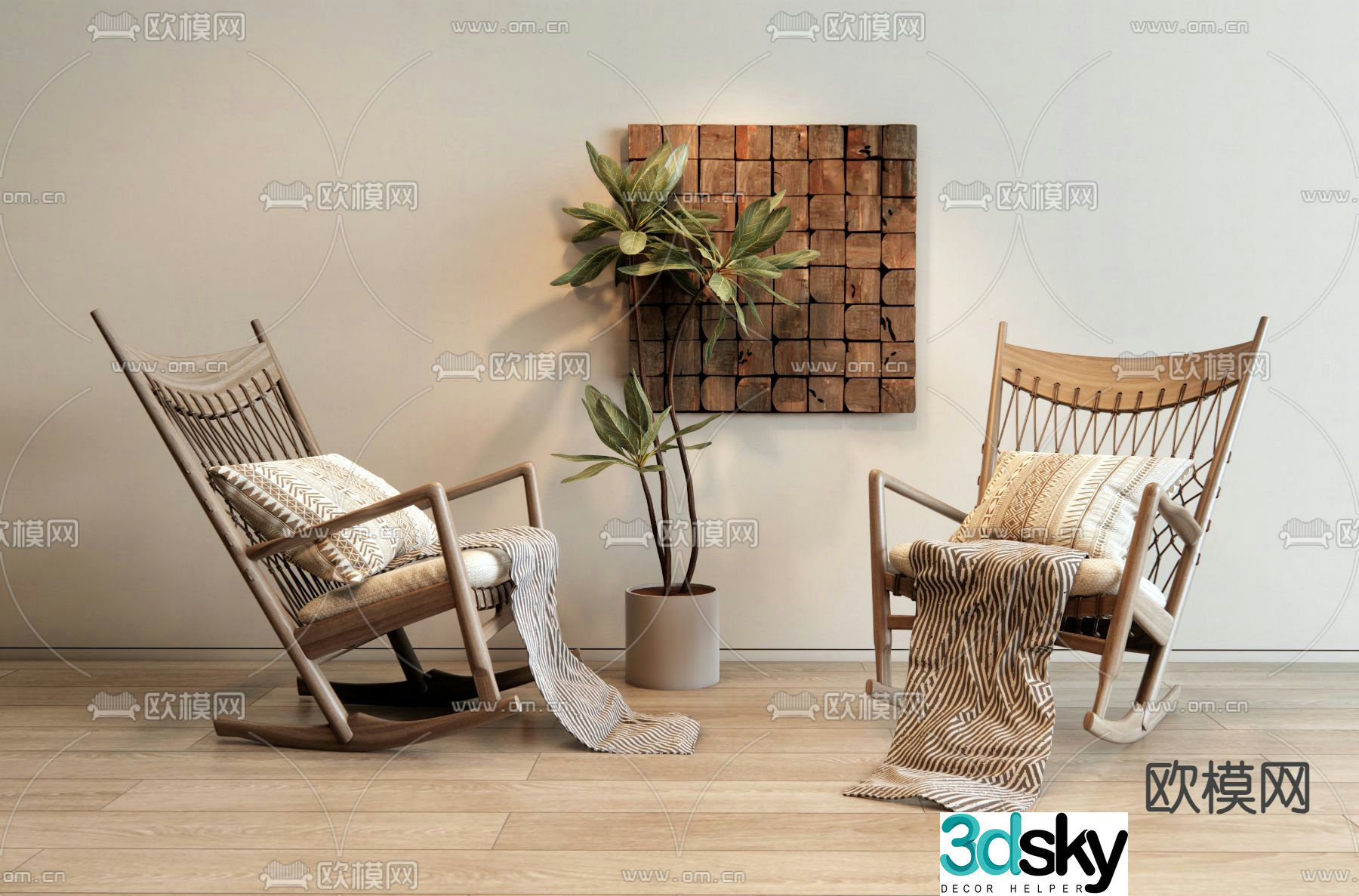 Wabi-sabi style leisure chair rattan leisure chair 3D model
