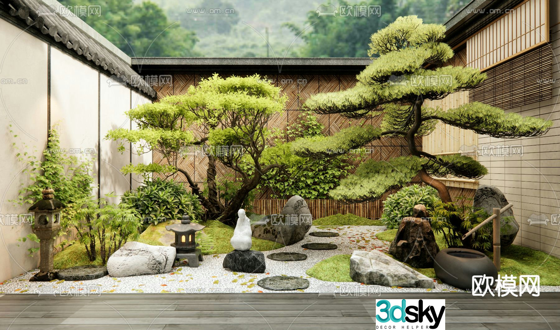 New Chinese style courtyard landscape dry landscape 3D model
