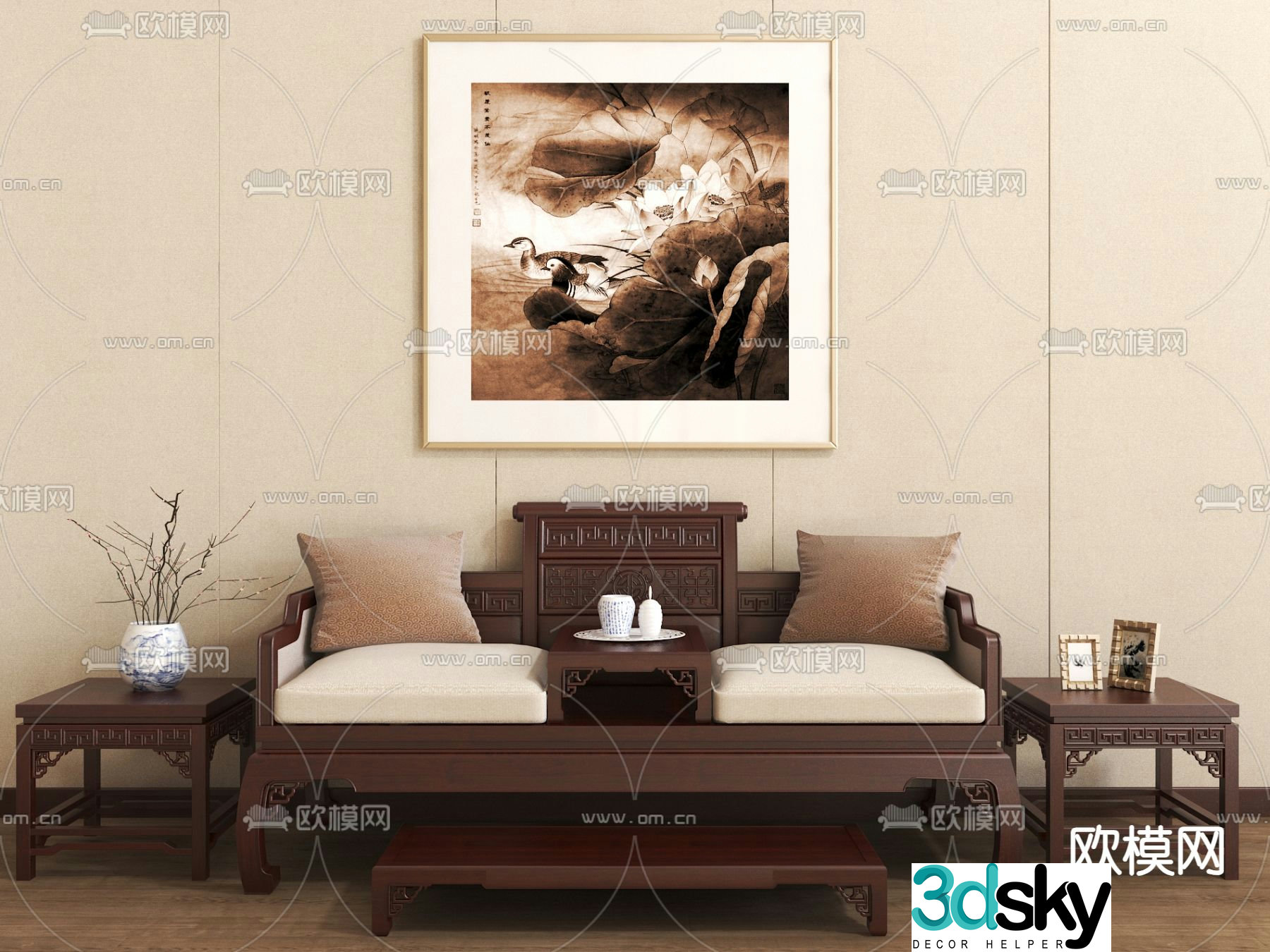 Chinese double sofa 3d model