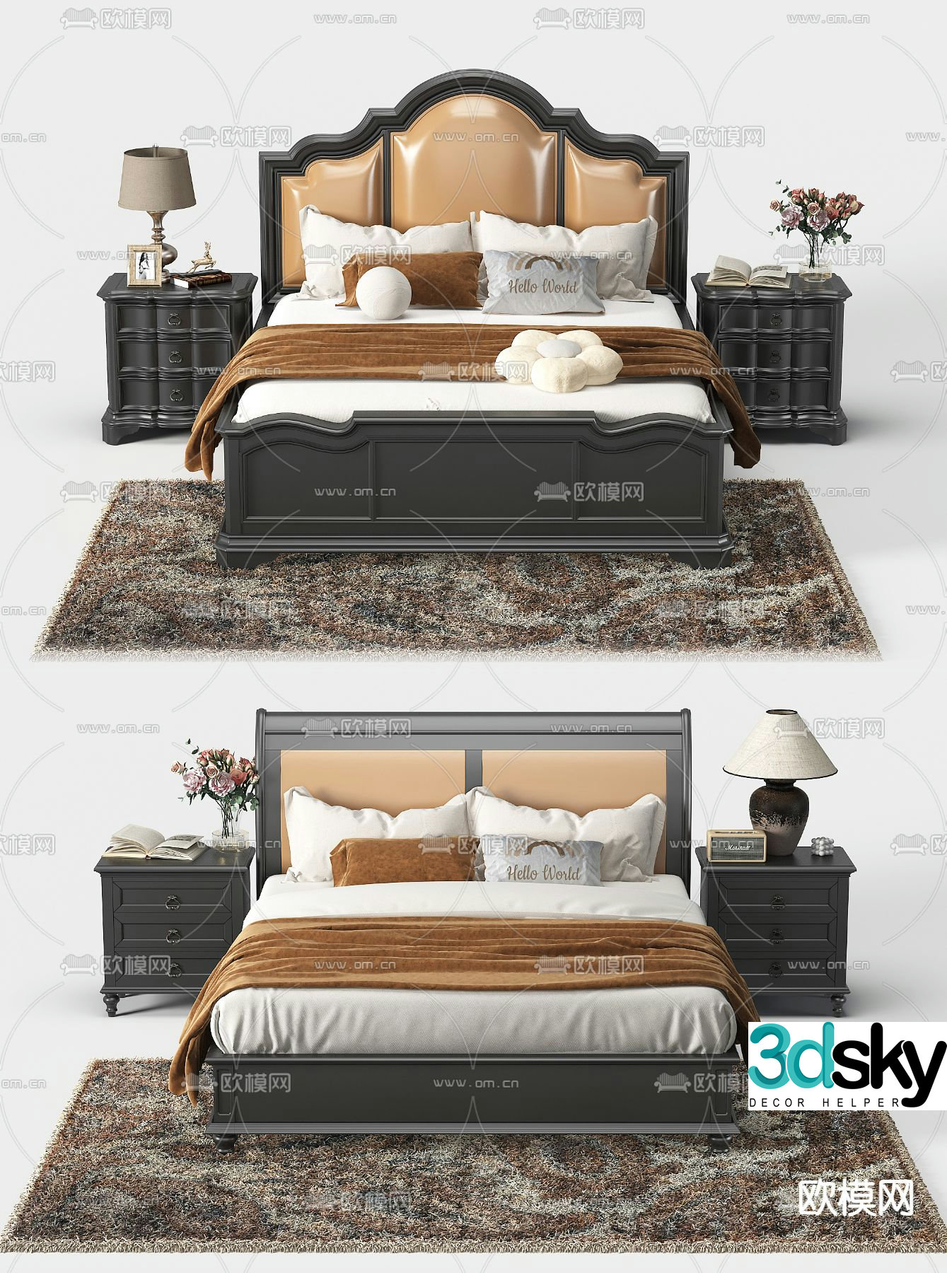 American double bed 3d model
