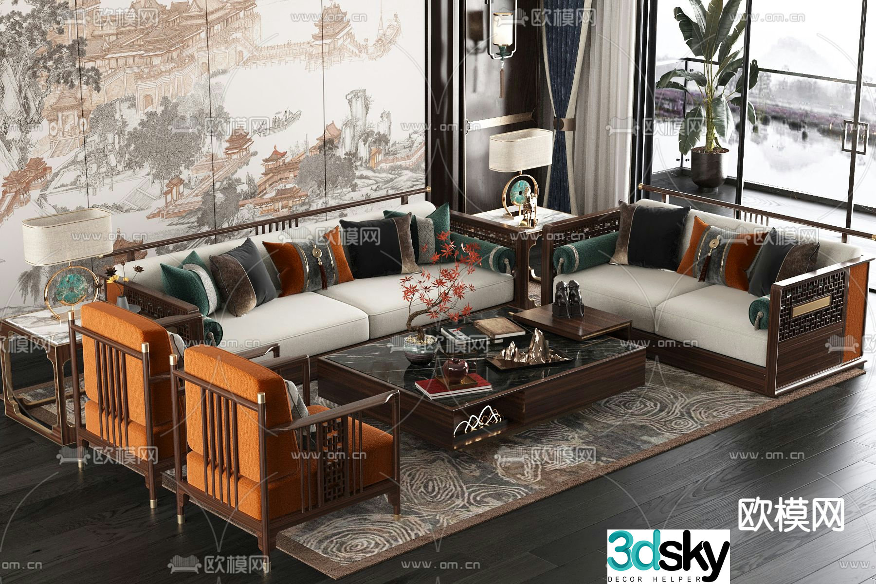 New Chinese style modular sofa 3d model
