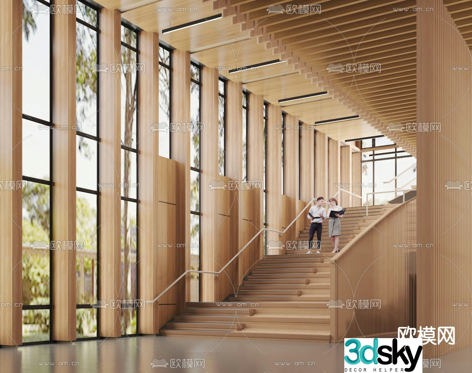 Modern library reading room 3d model