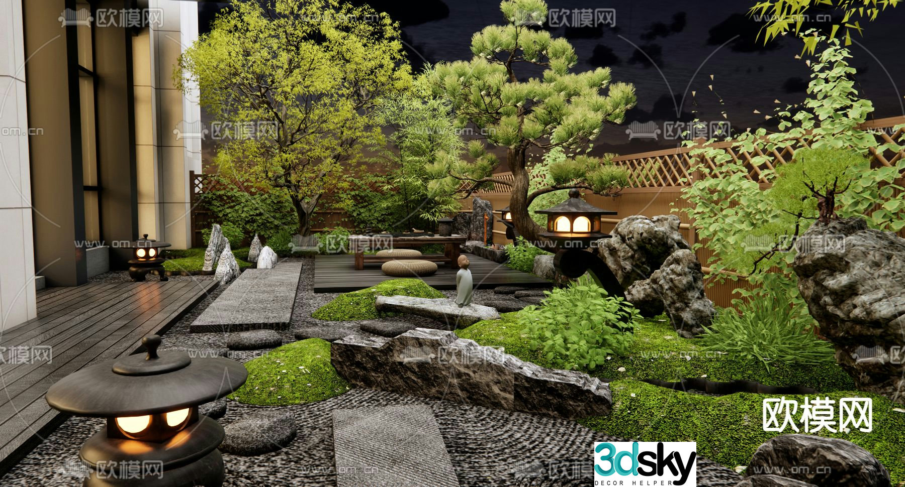 Courtyard landscape dry landscape sketch plant landscaping 3D model
