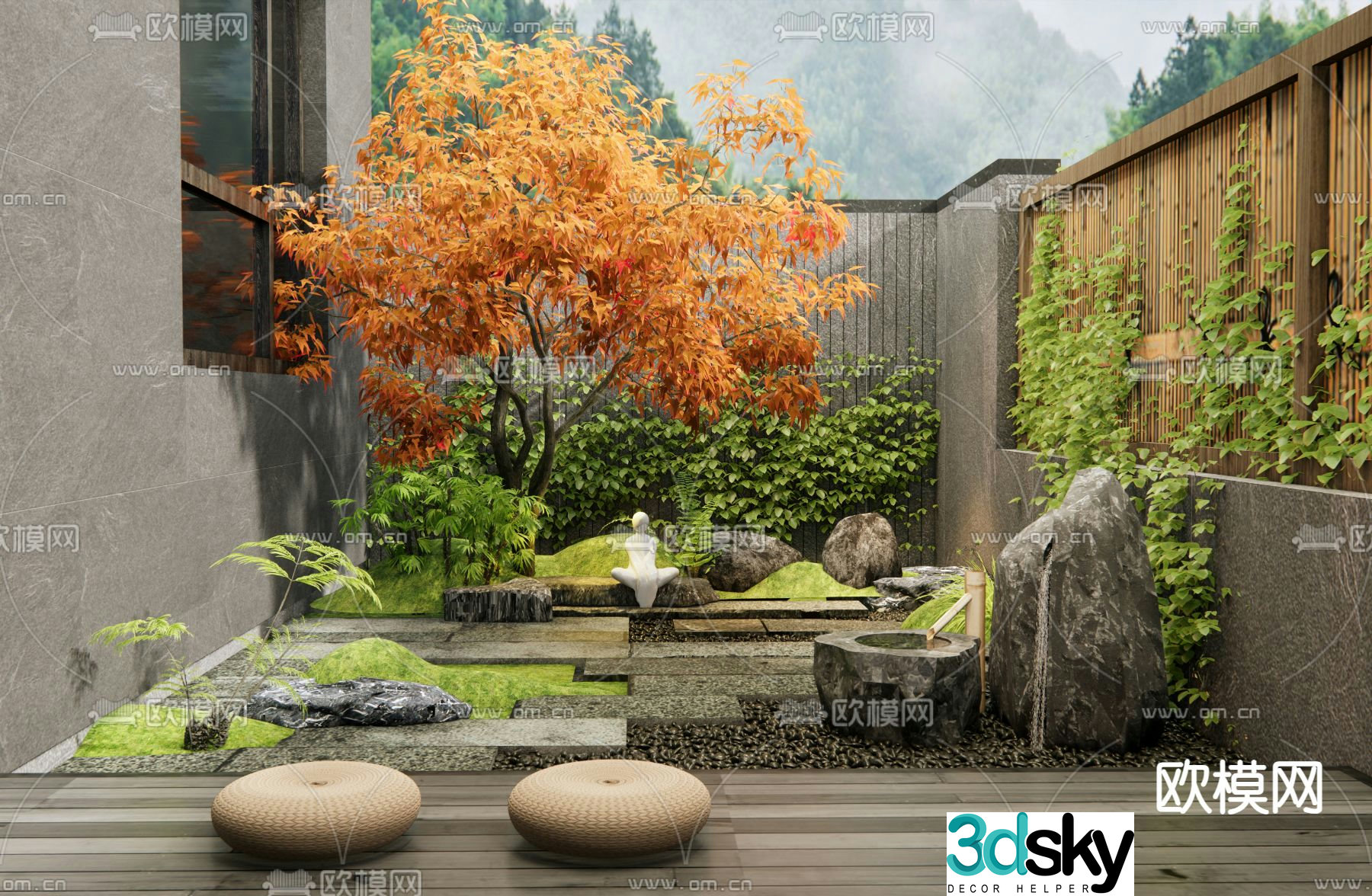 Japanese garden landscape dry landscape 3d model