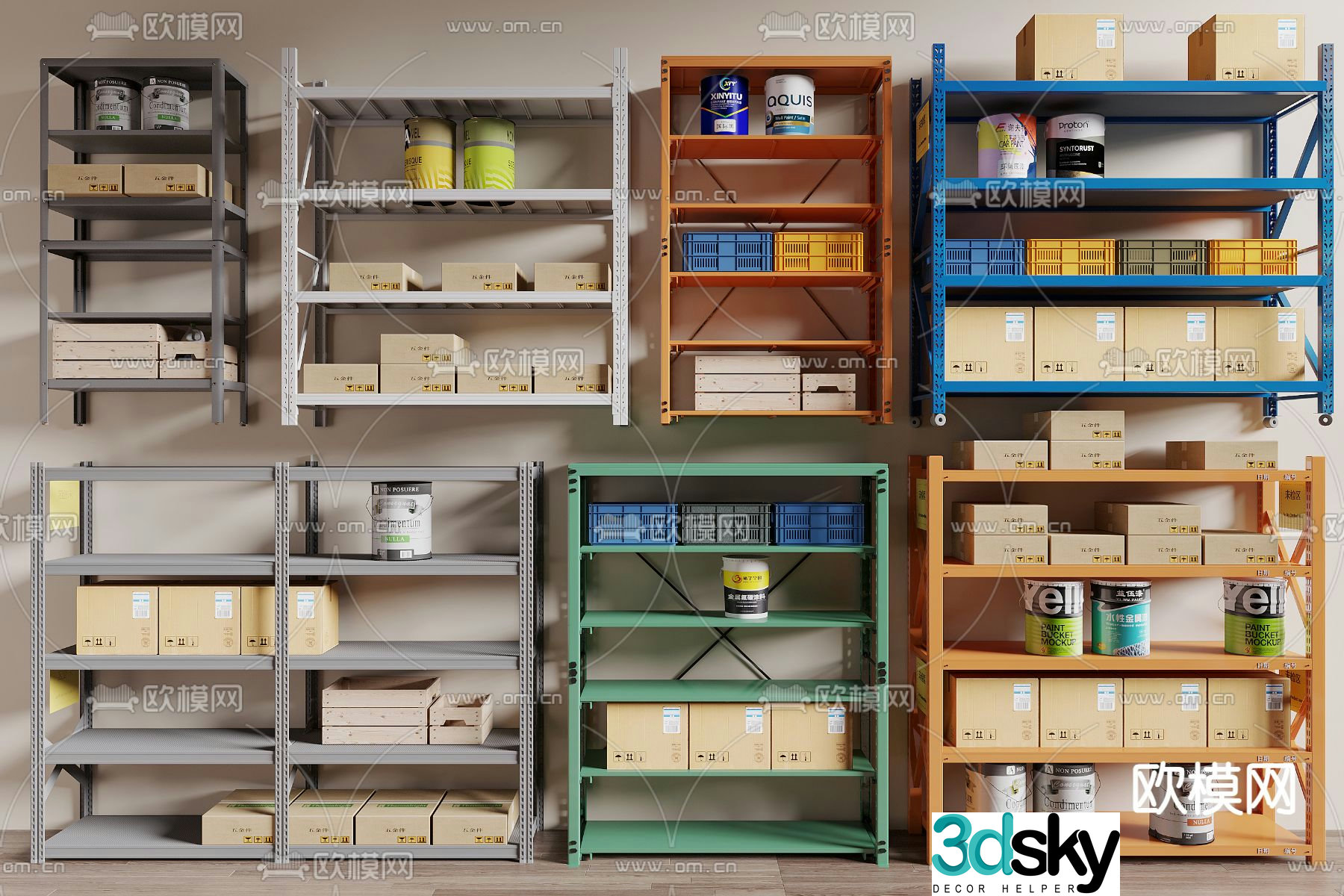 Wrought iron shelves express shelves warehouse shelves 3D model