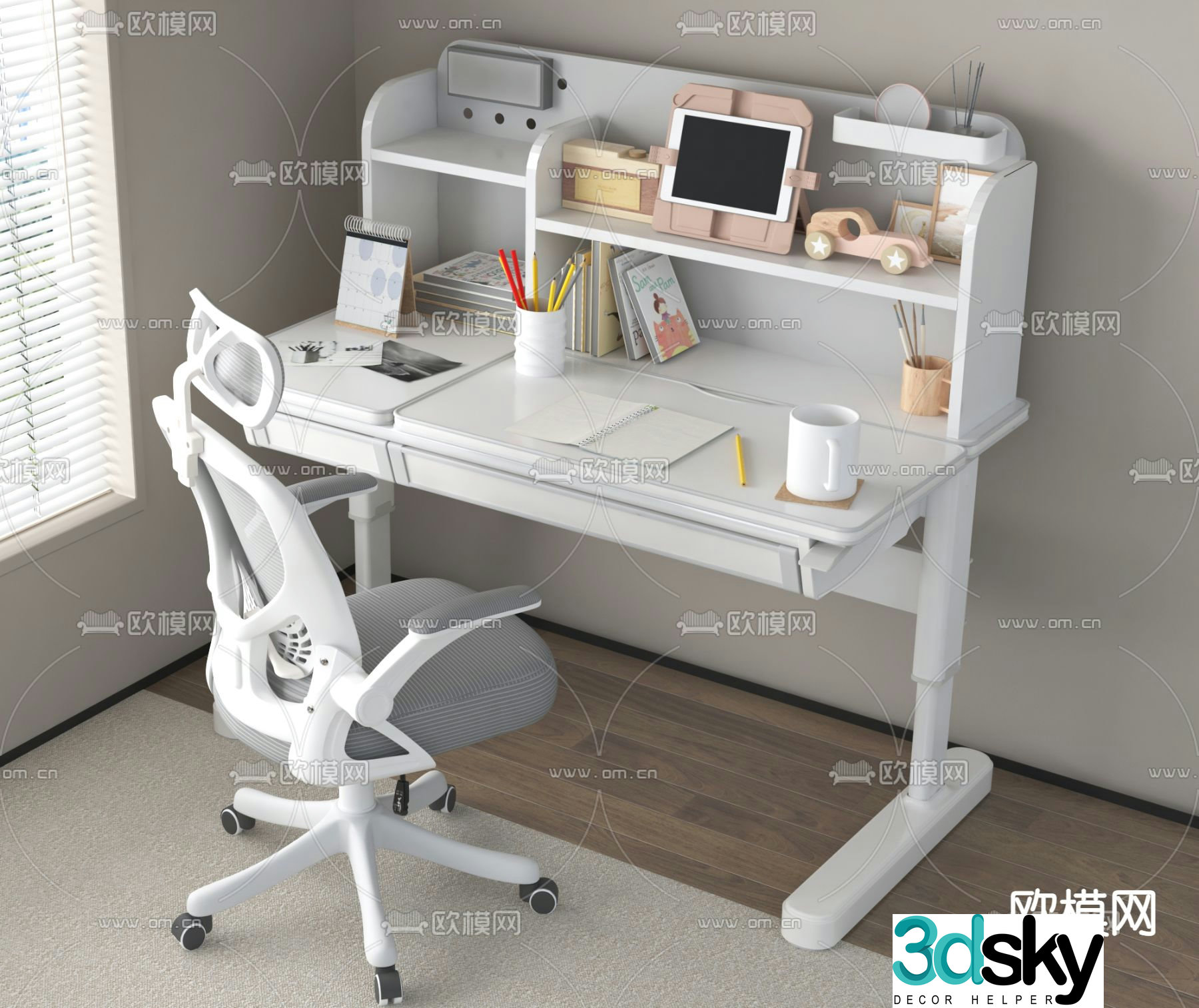 desk chair study table 3d model