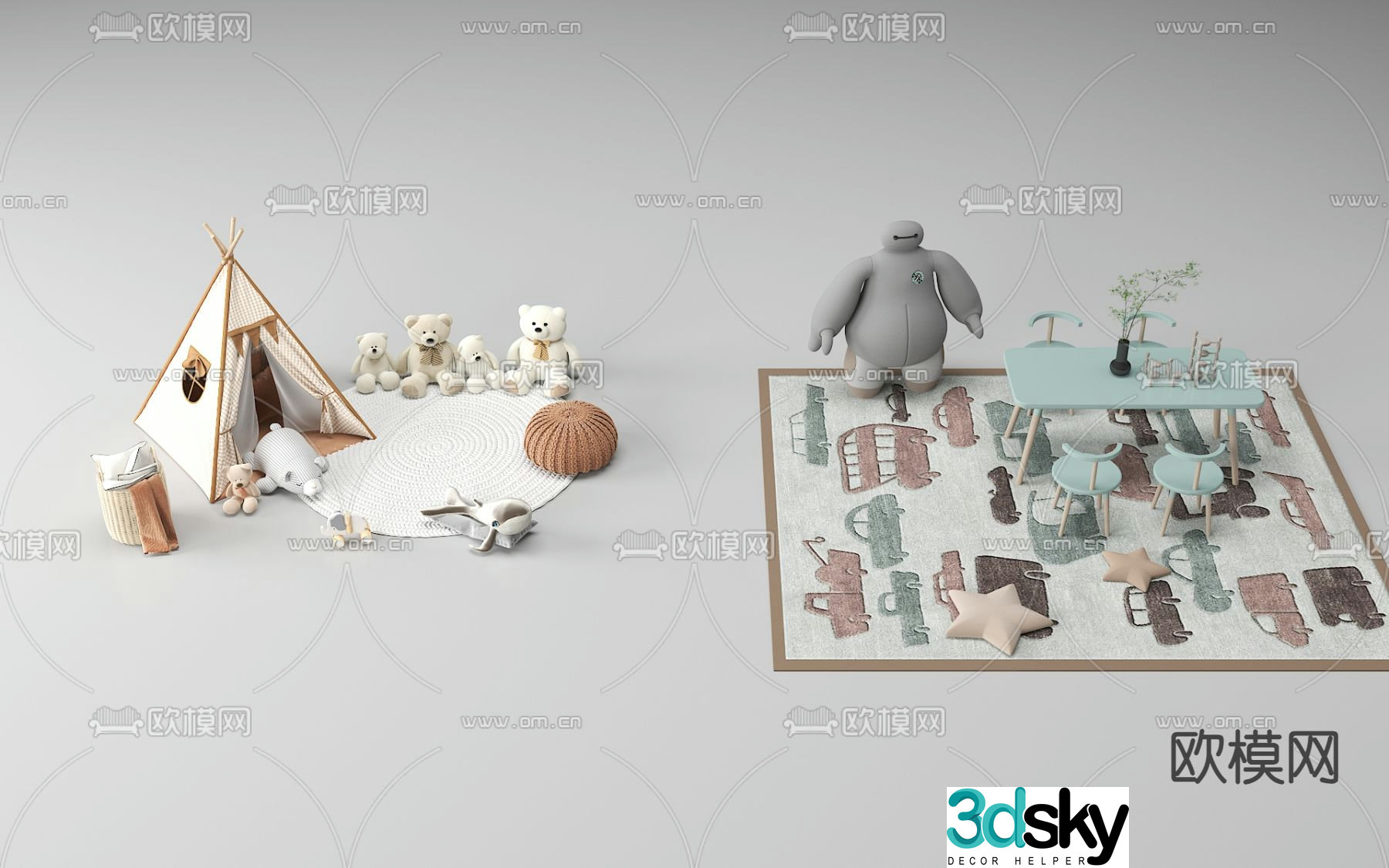 Children’s tables and chairs leisure tables and chairs tent 3d model
