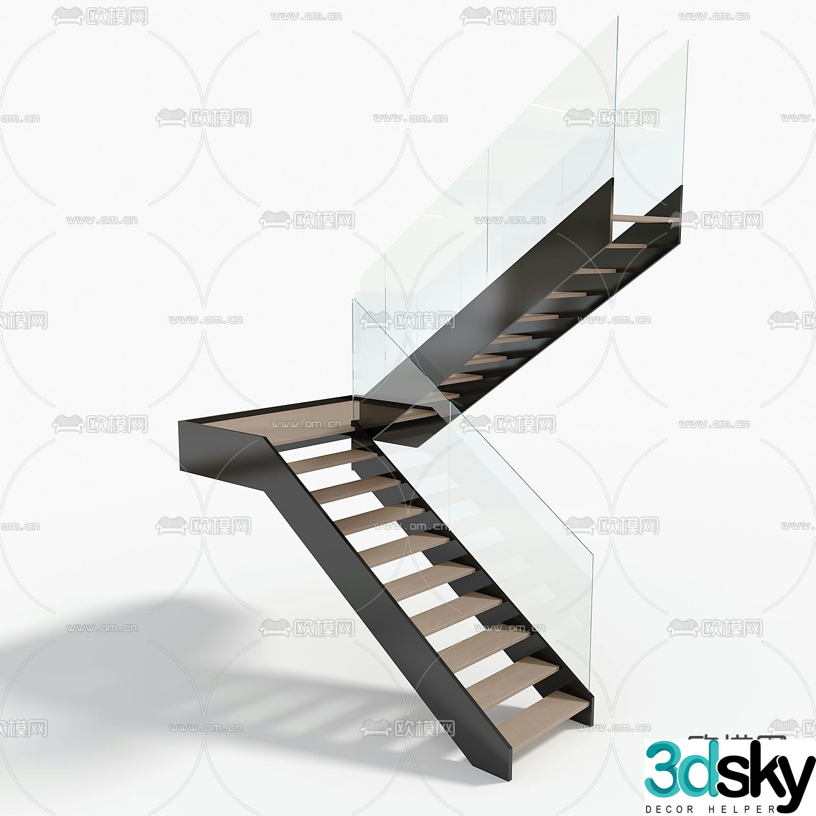 Glass handrail staircase corner staircase 3d model