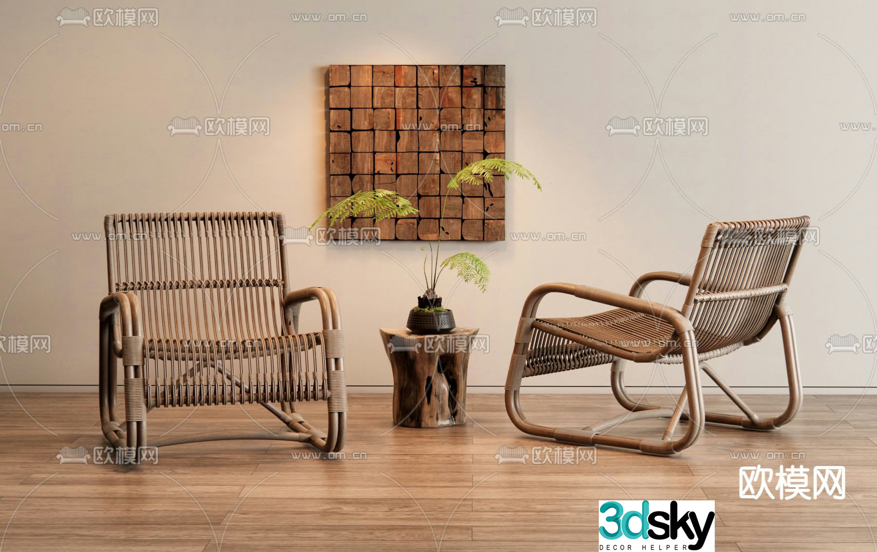 Wabi-sabi style leisure chair rattan leisure chair 3D model