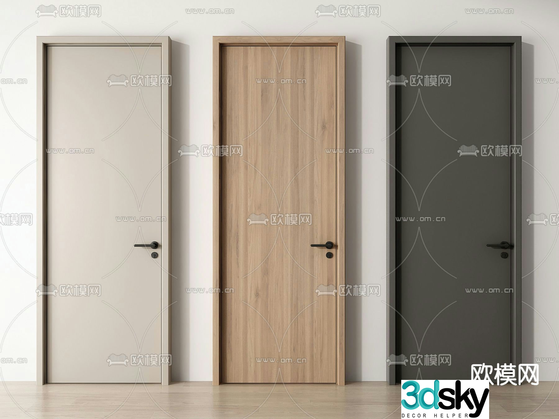Single-open door Swing door Bedroom door Wooden door 3d model