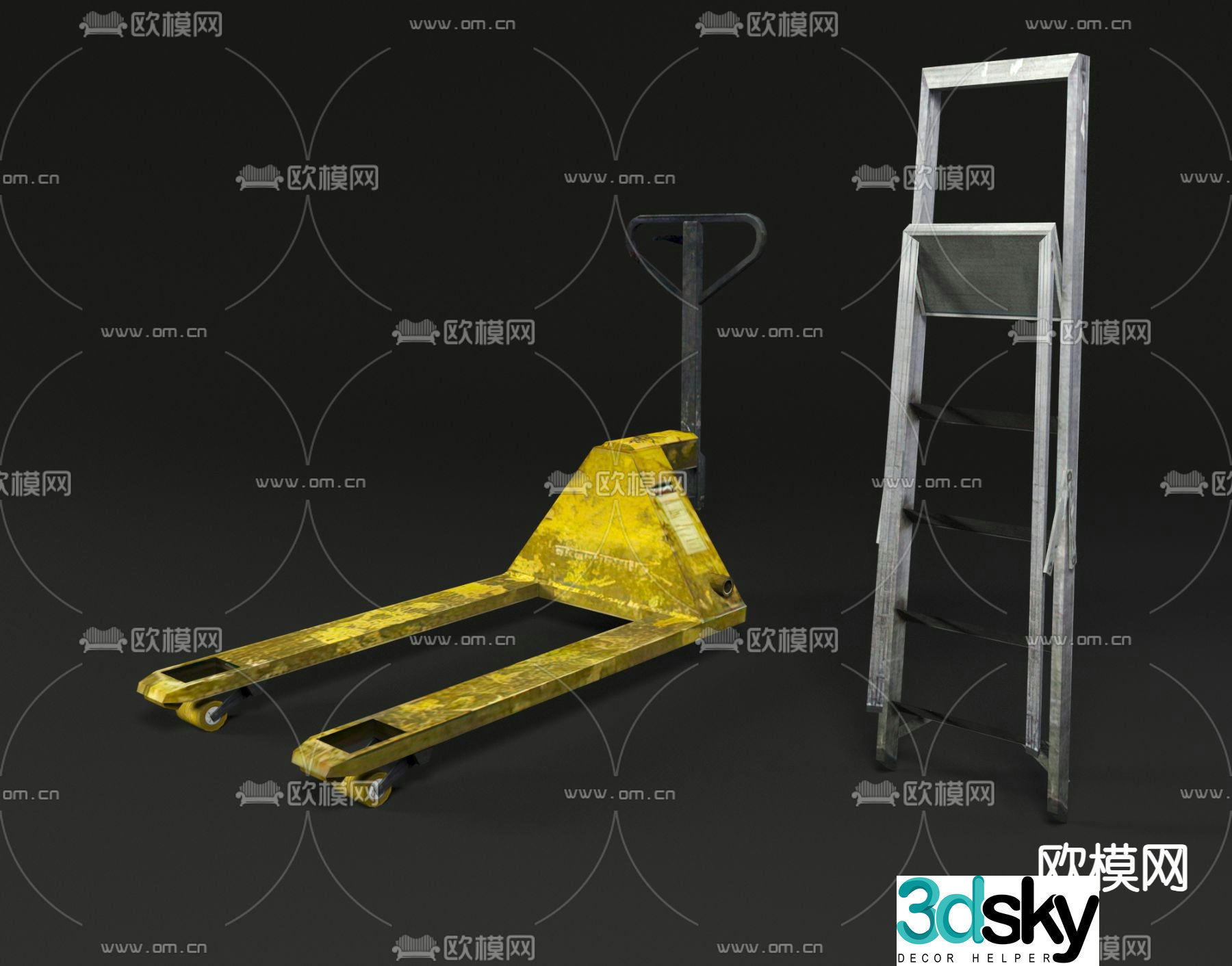 Pallet truck industrial ladder folding ladder 3d model