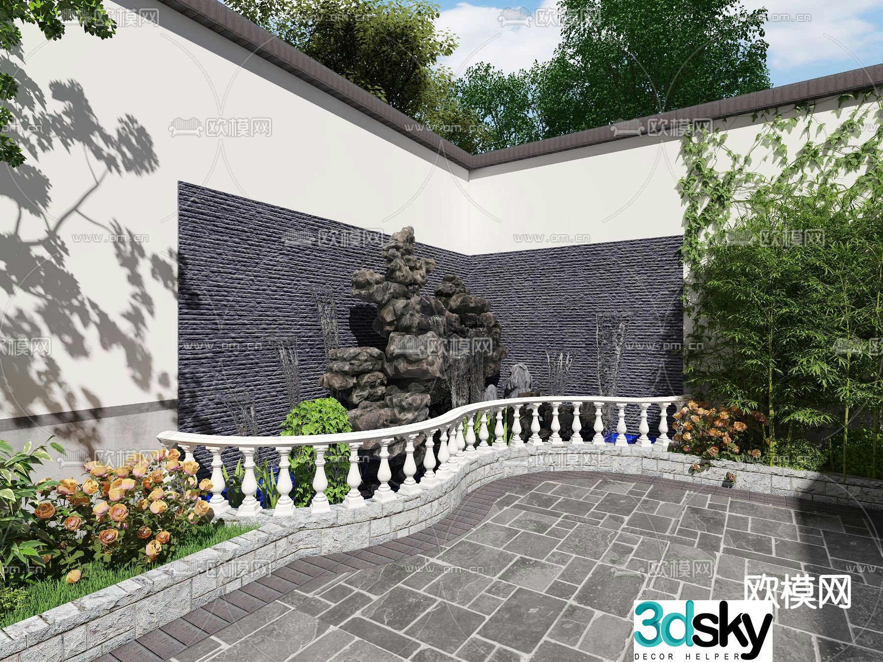 New Chinese style courtyard landscape 3D model