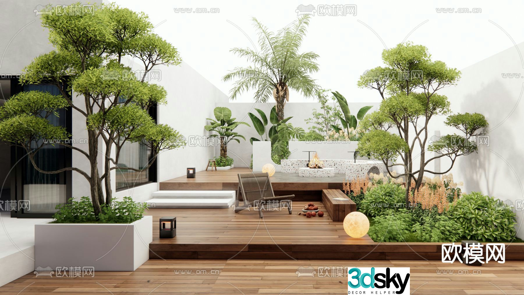 Villa courtyard garden landscape 3d model