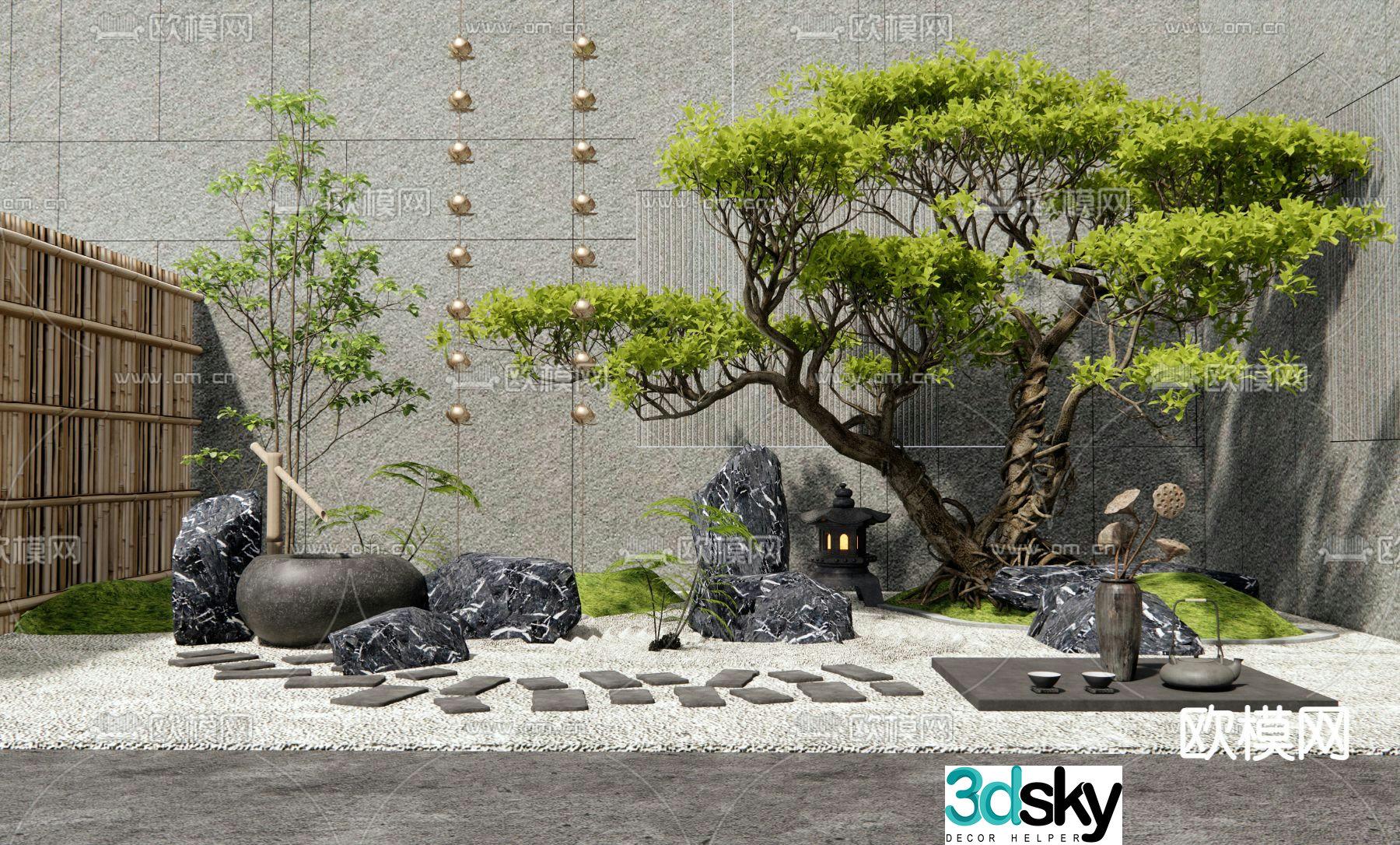 New Chinese Zen landscaping courtyard landscape 3D model