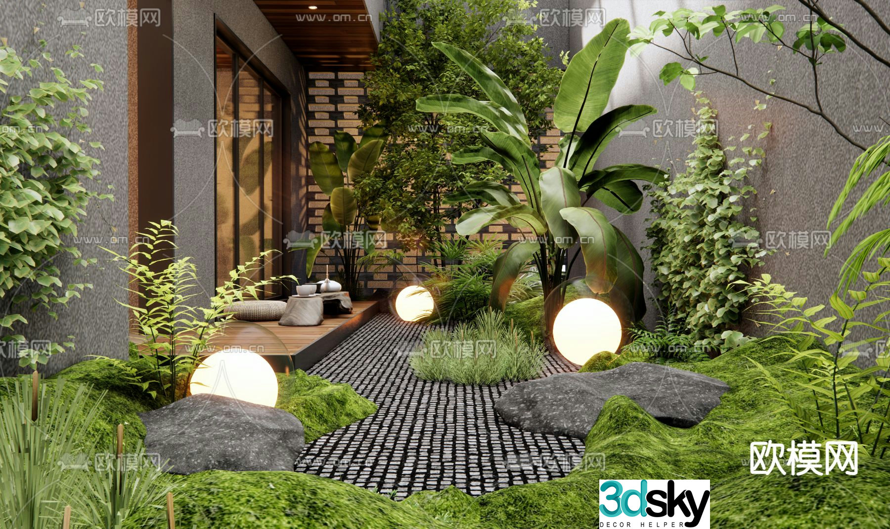 Villa courtyard patio garden 3d model
