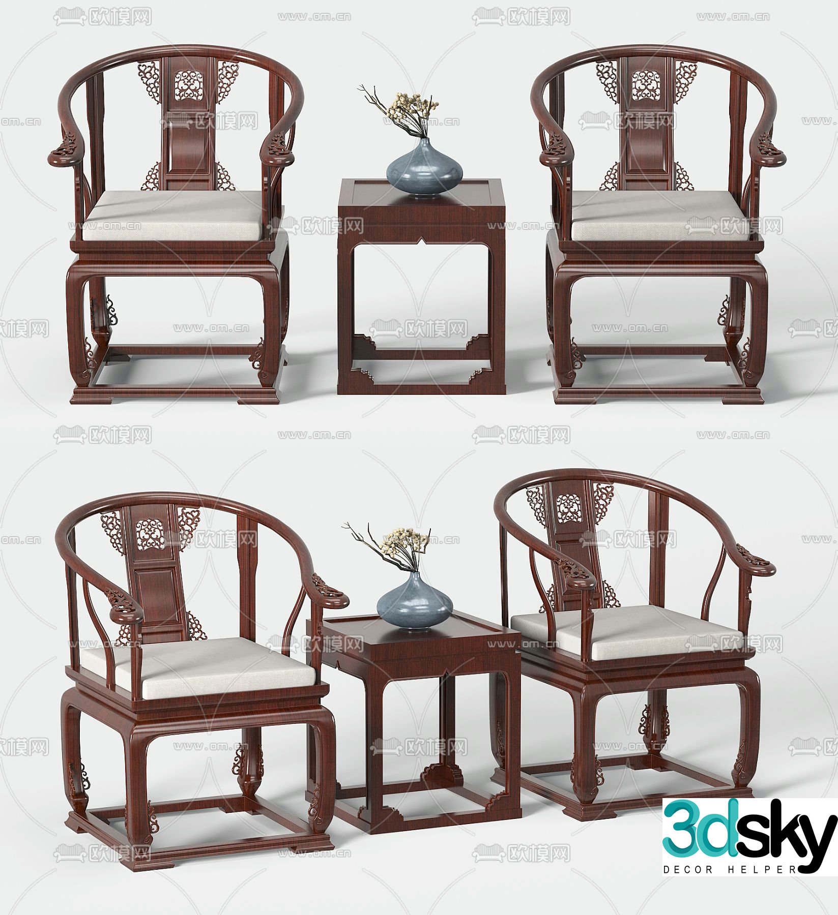 Chinese style chair armchair table 3d model