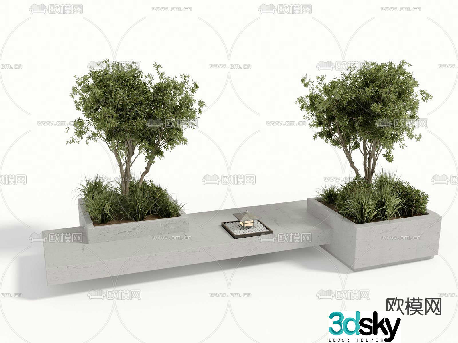 Outdoor plant sketch cement bench 3d model