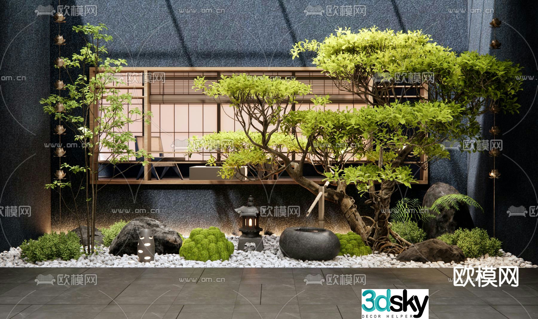 New Chinese style interior landscaping courtyard sketch 3D model