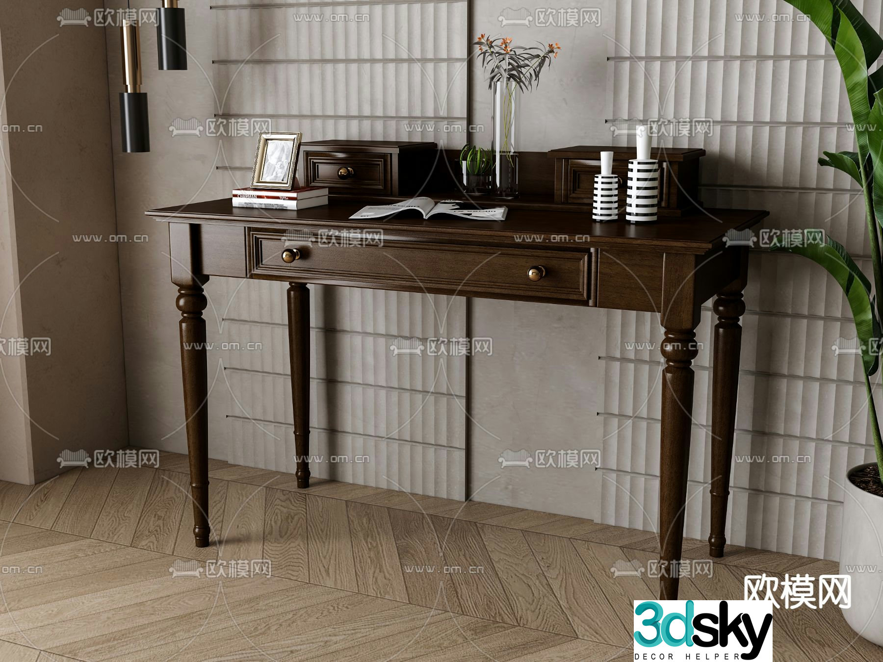 American desk learning desk 3d model
